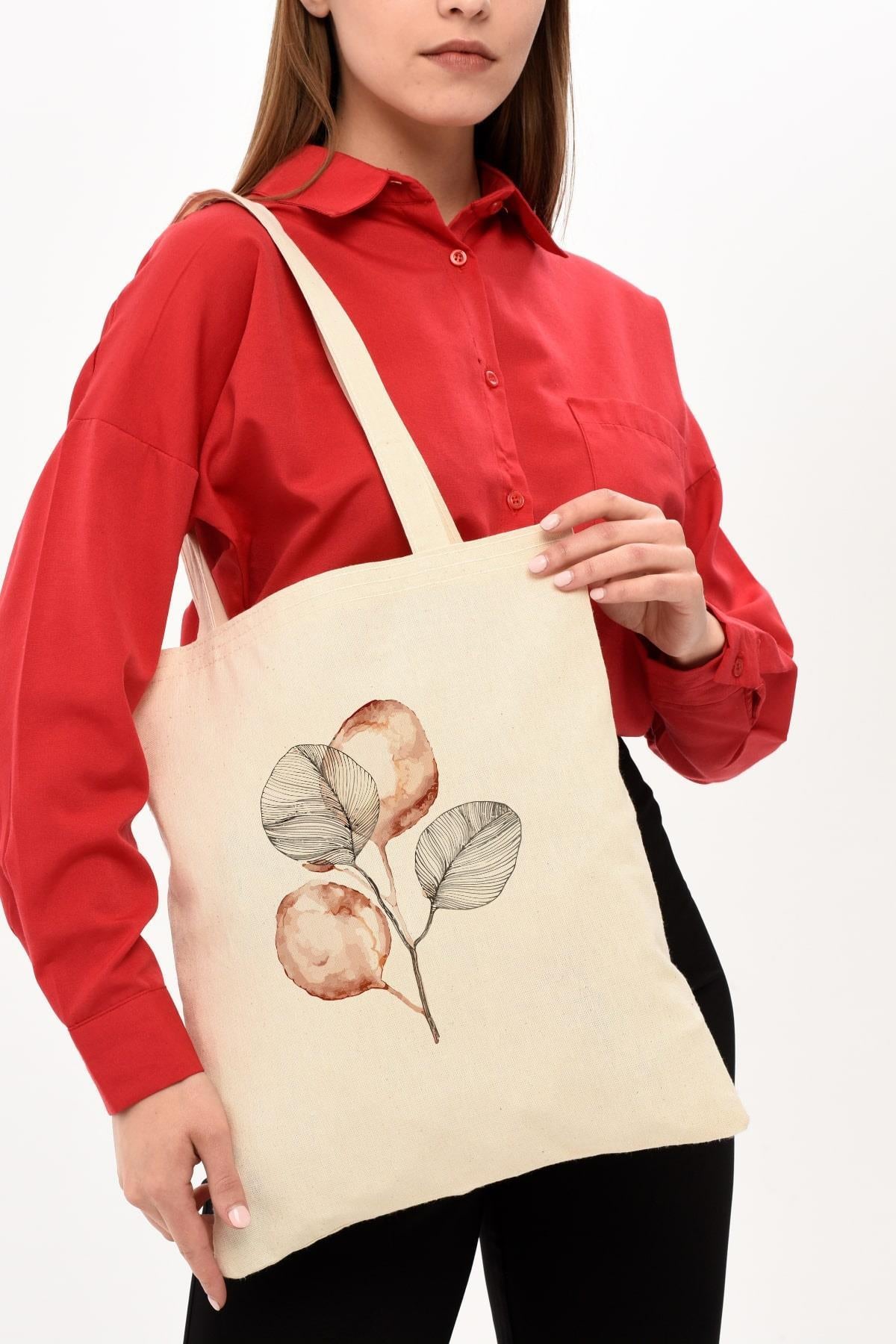 Brown Flower Baskılı Bez Çanta