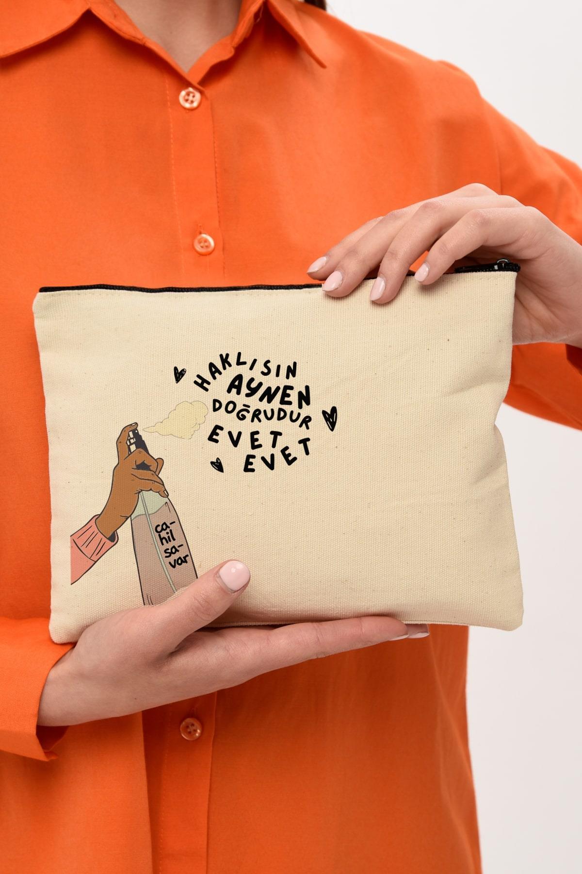 Clutch Cahilsavar Baskılı Kanvas Makyaj Çantası