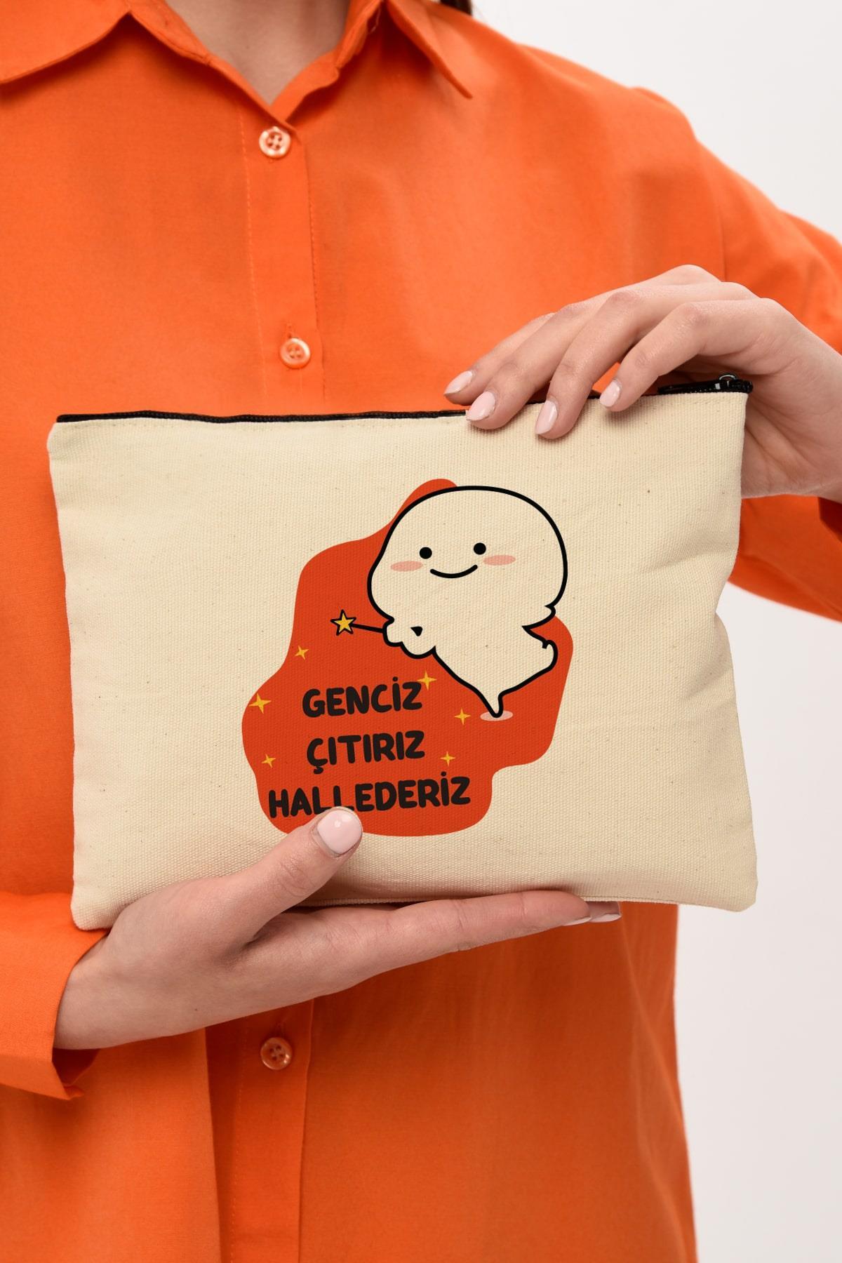 Clutch Çıtır Baskılı Kanvas Makyaj Çantası