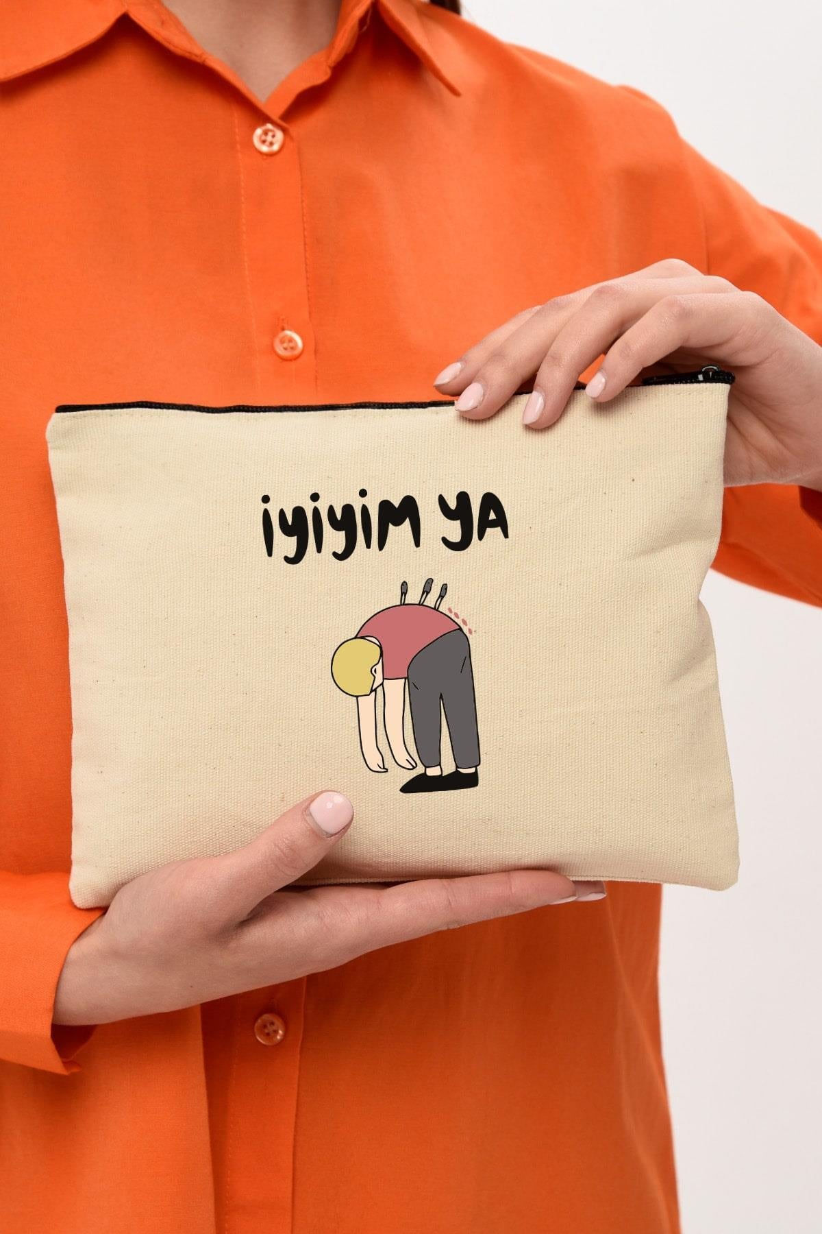 Clutch İyiyim Baskılı Kanvas Makyaj Çantası