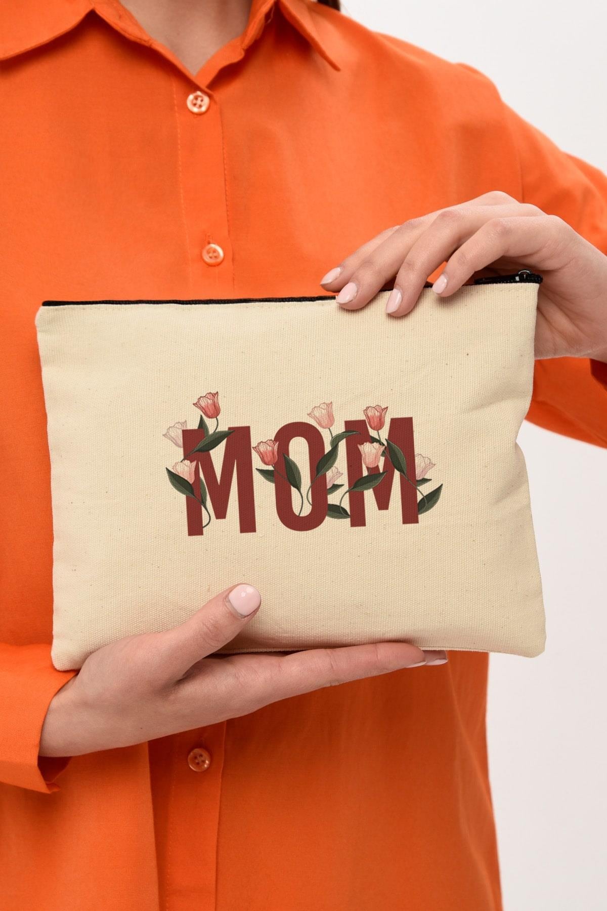 Clutch Mom Baskılı Kanvas Makyaj Çantası