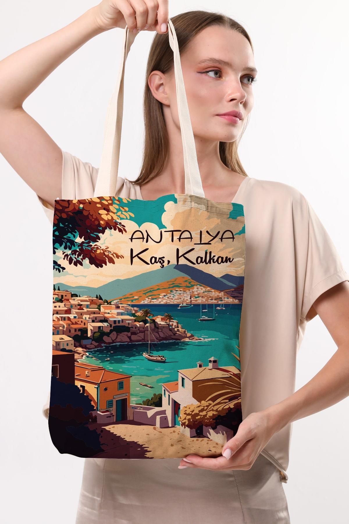 Kanvas Antalya Kaş Baskılı Bez Çanta
