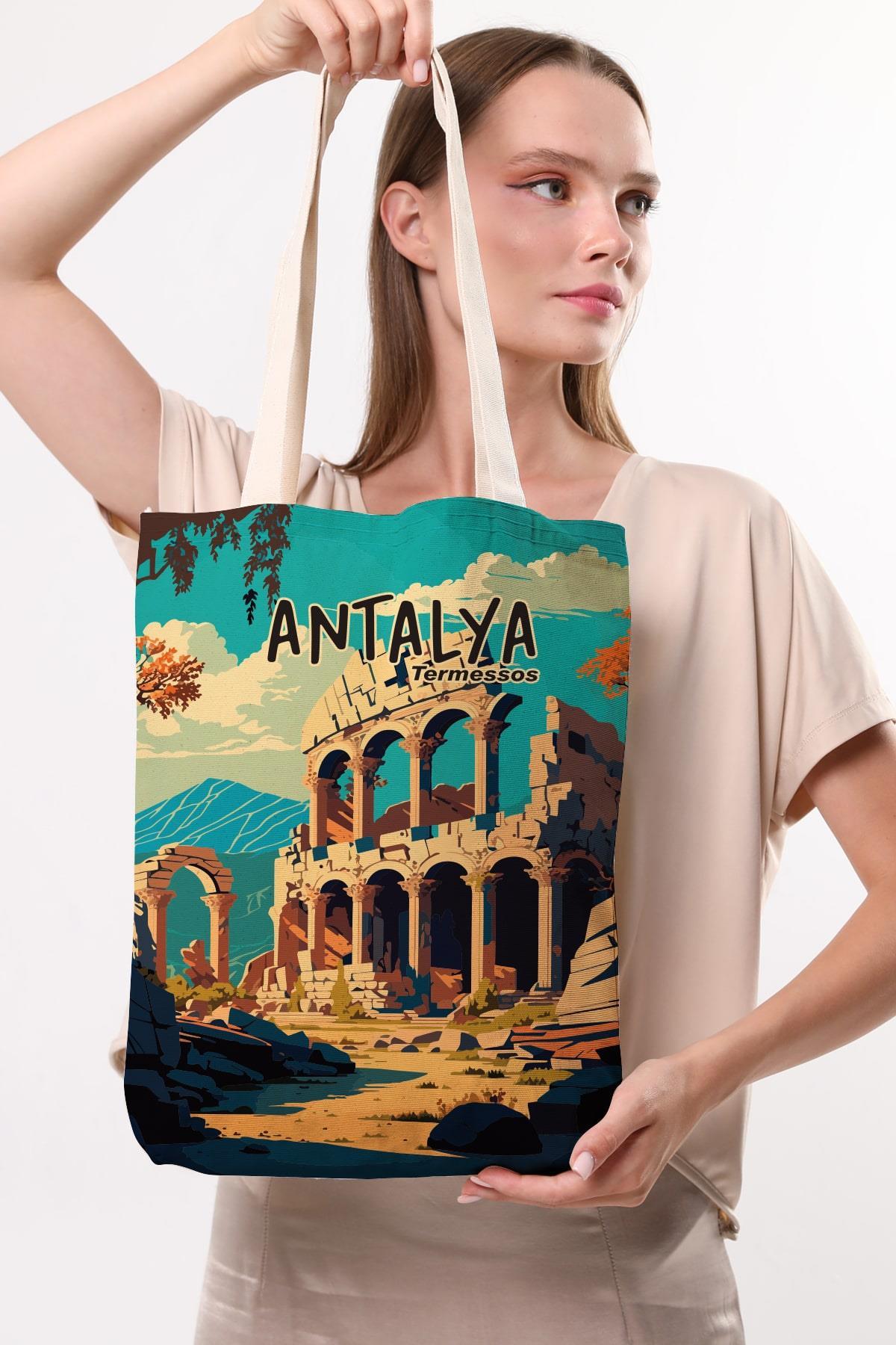 Kanvas Antalya Termessos Baskılı Bez Çanta