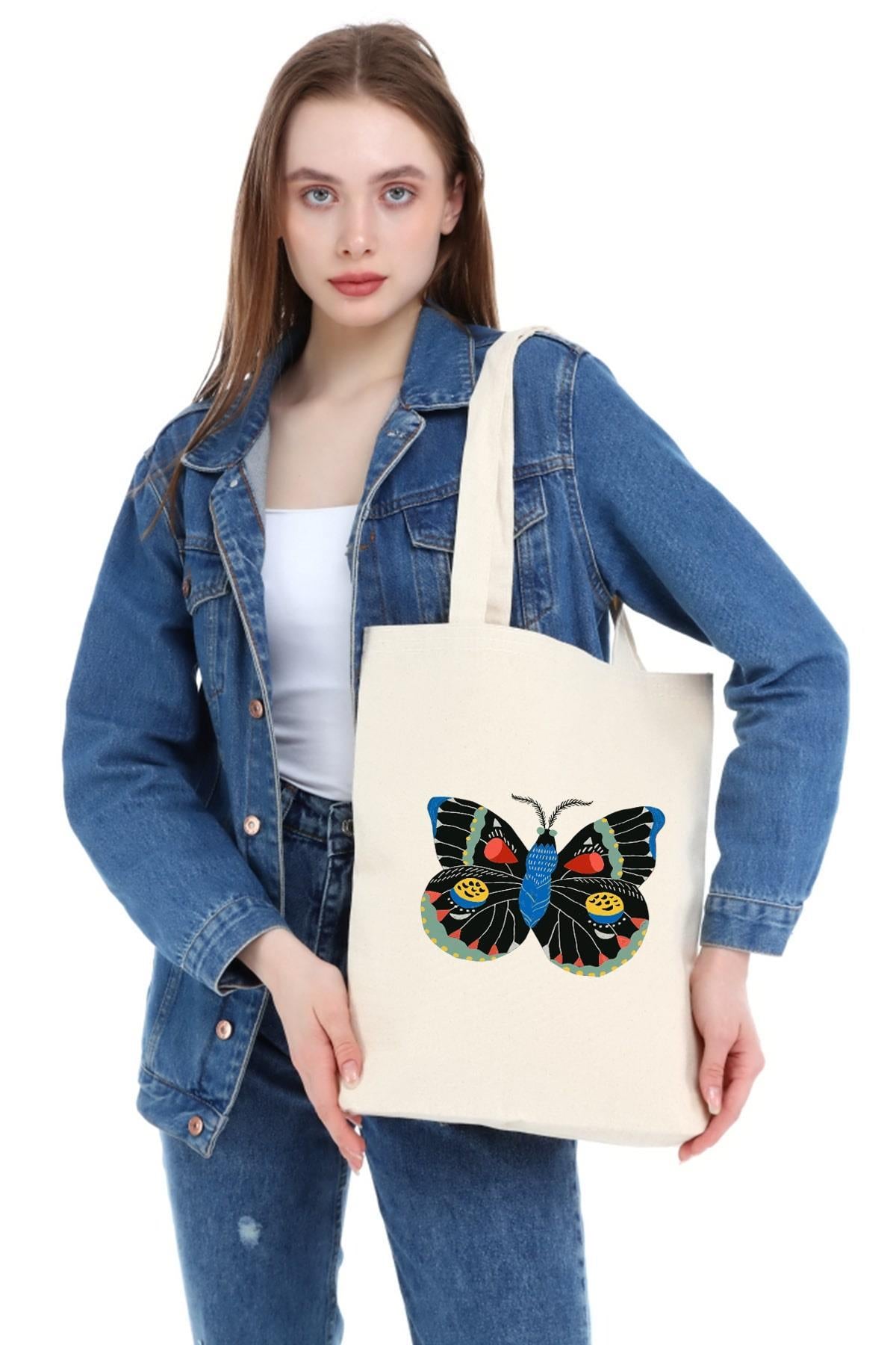 Kanvas Butterfly Baskılı Bez Çanta