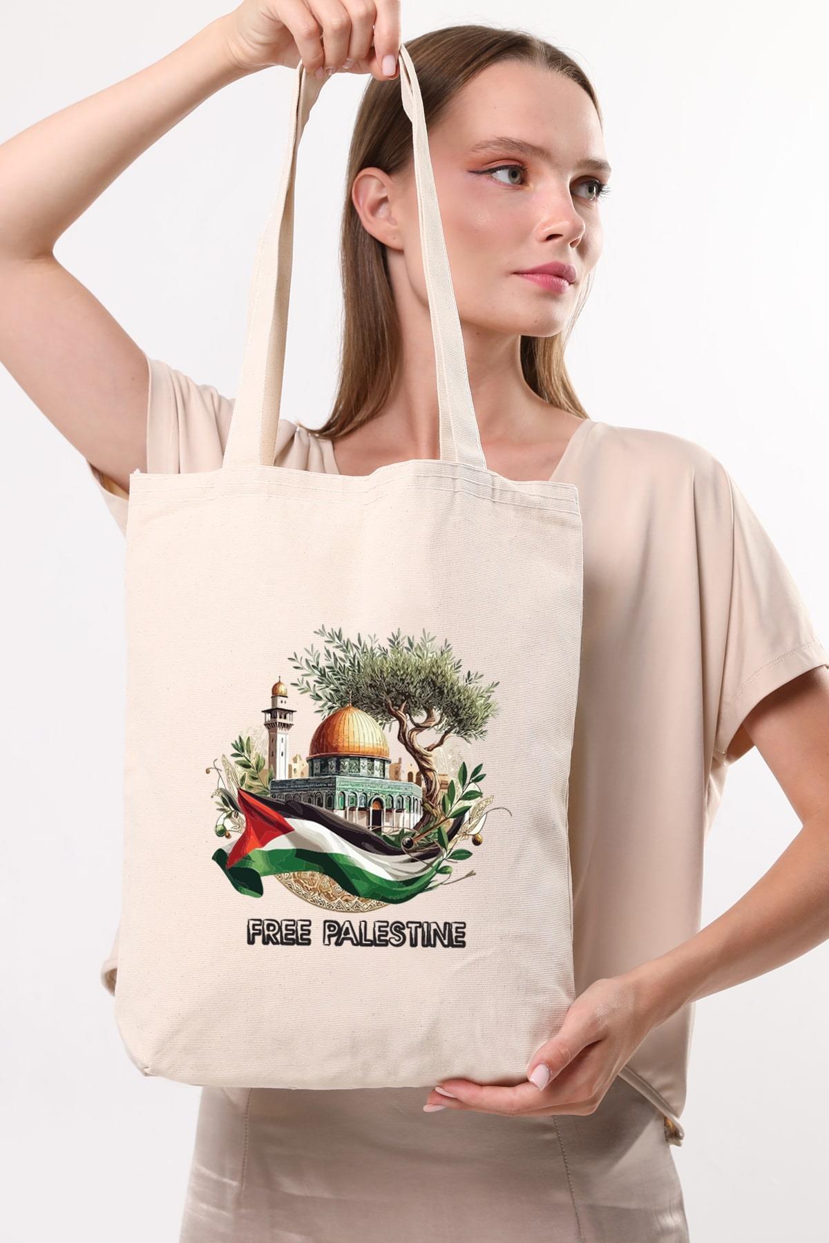 Kanvas Free Palestine Baskılı Bez Çanta