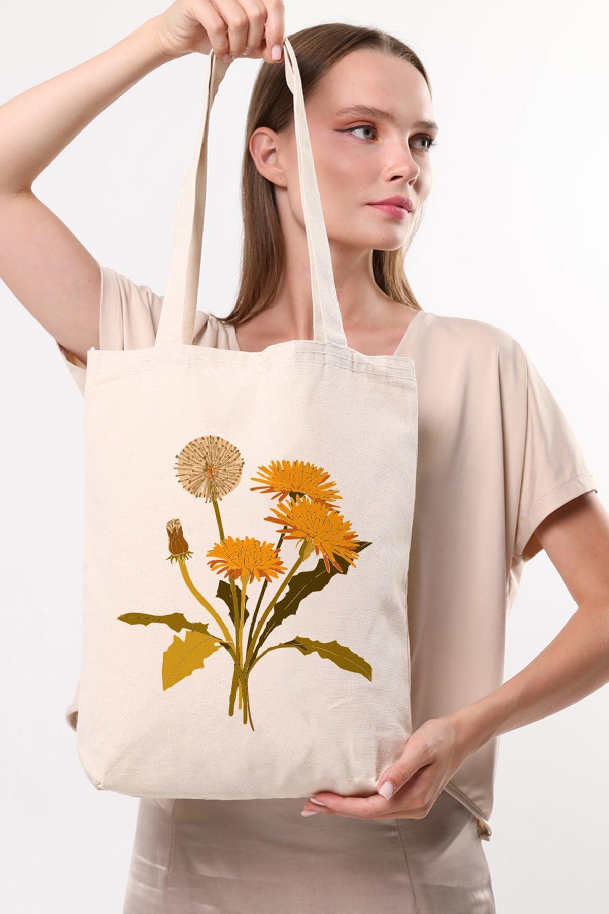 Kanvas Great Yellow Flower Baskılı Bez Çanta