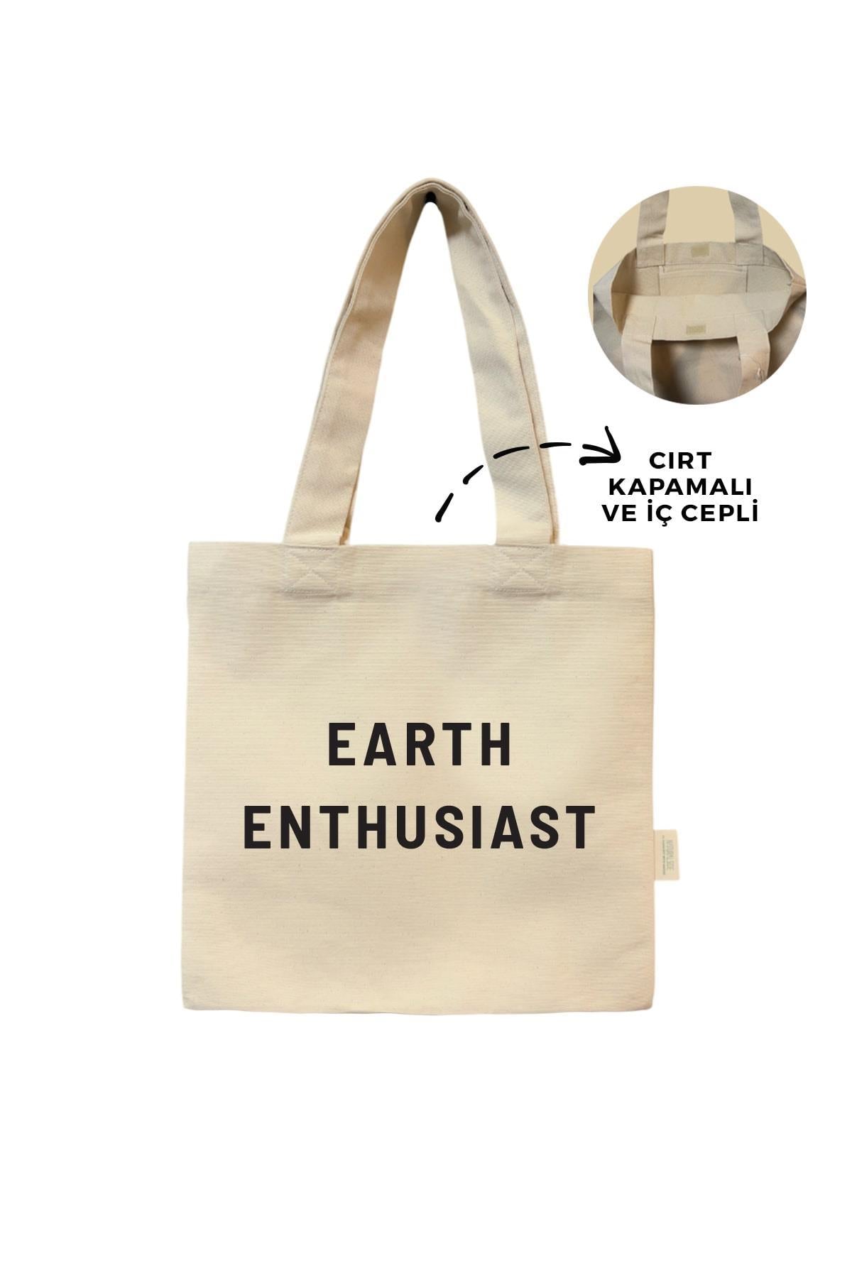Kanvas Earth Enthusiast Baskılı Cırtlı Çanta