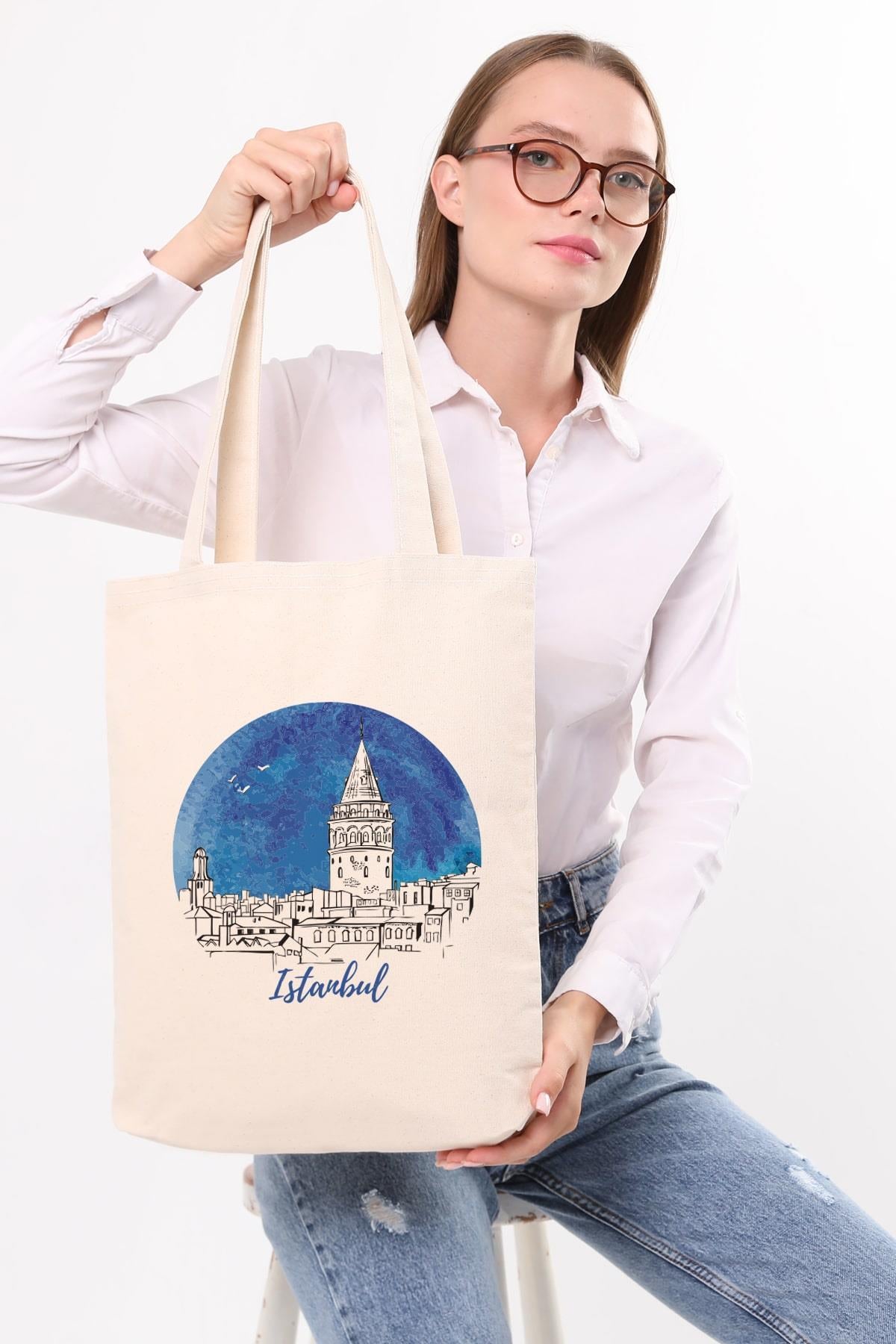 Kanvas İstanbul Gece Baskılı Bez Çanta