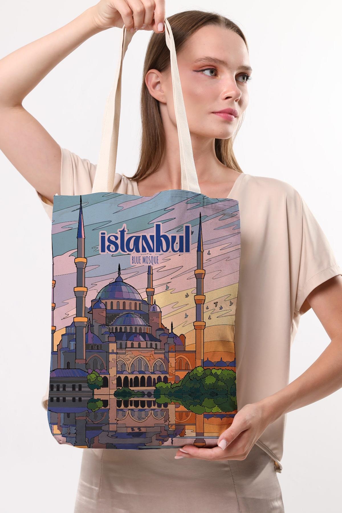 Kanvas İstanbul Blue Mosque Baskılı Bez Çanta