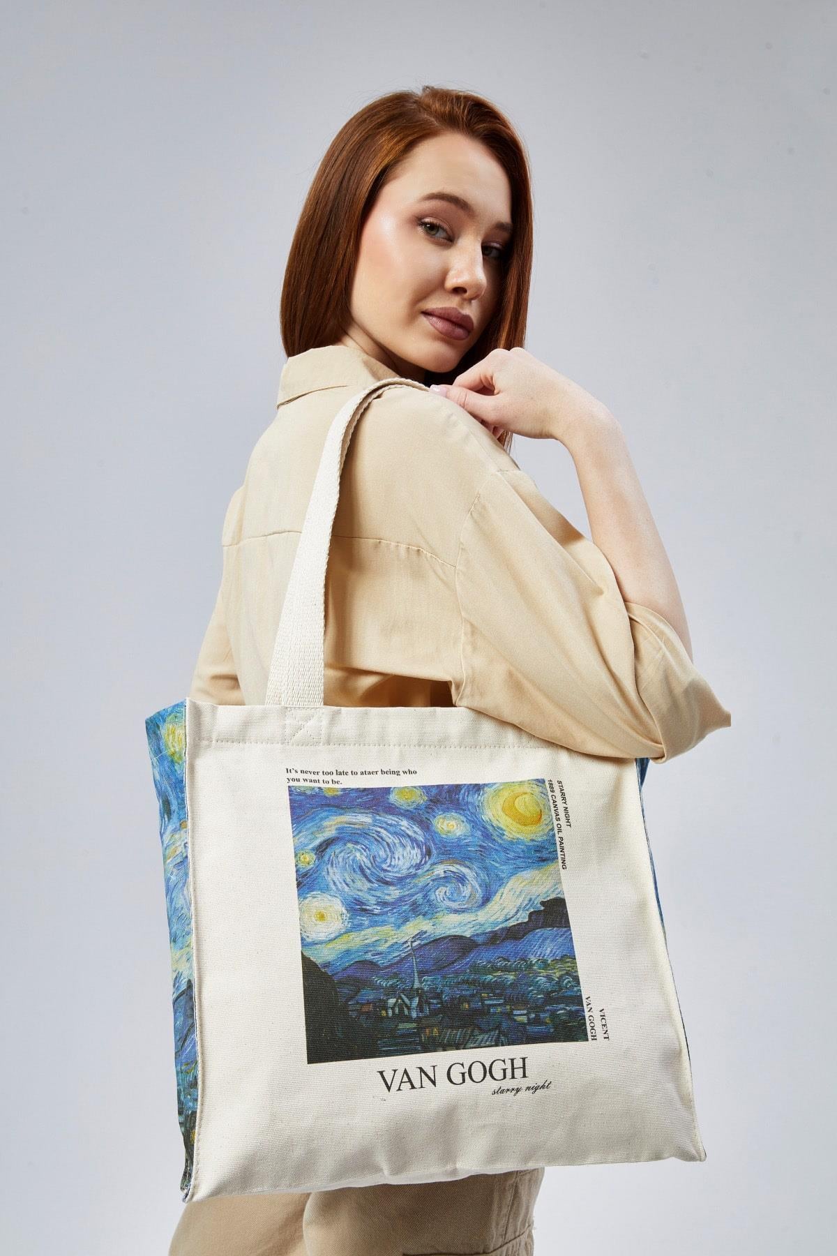Kanvas Körükleri Van Gogh Baskılı Çanta