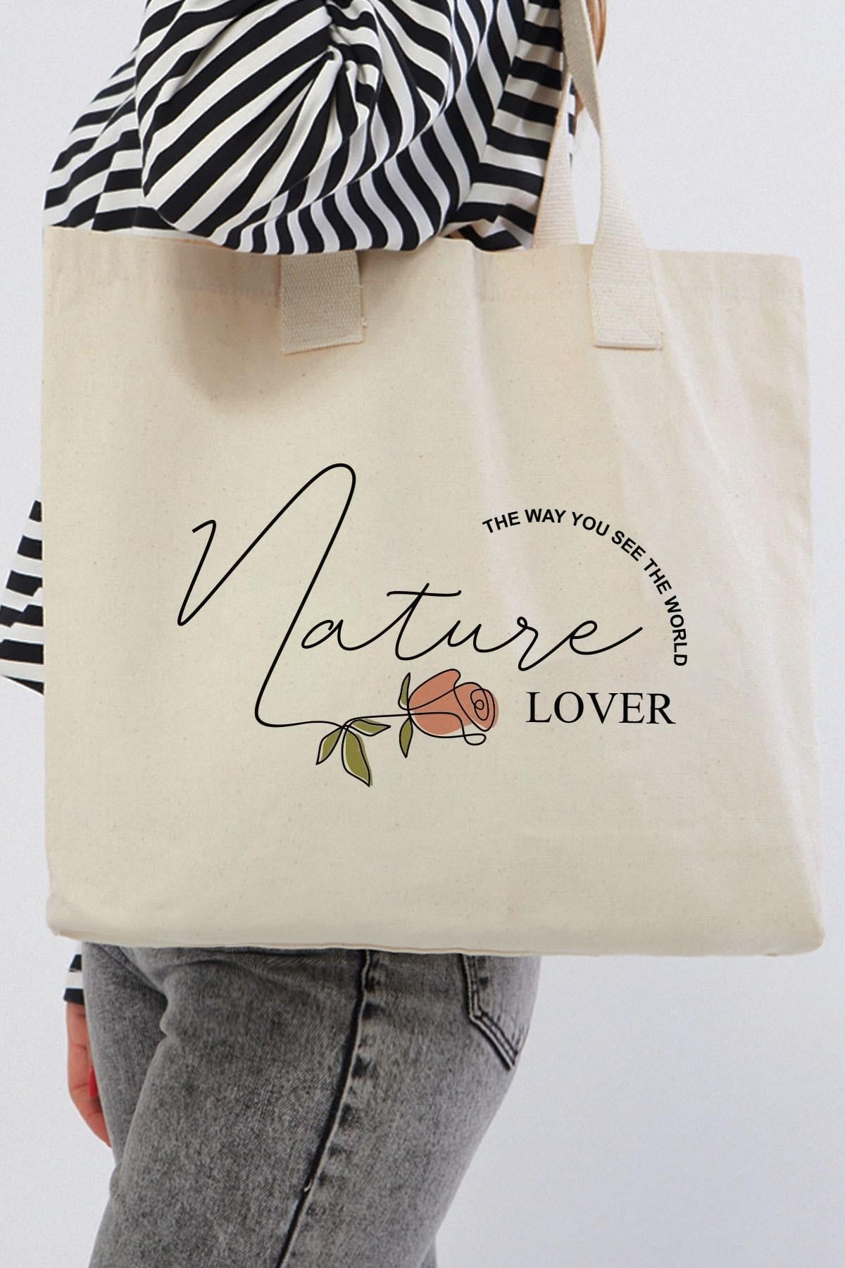 Nature Baskılı Yatay Kanvas Çanta