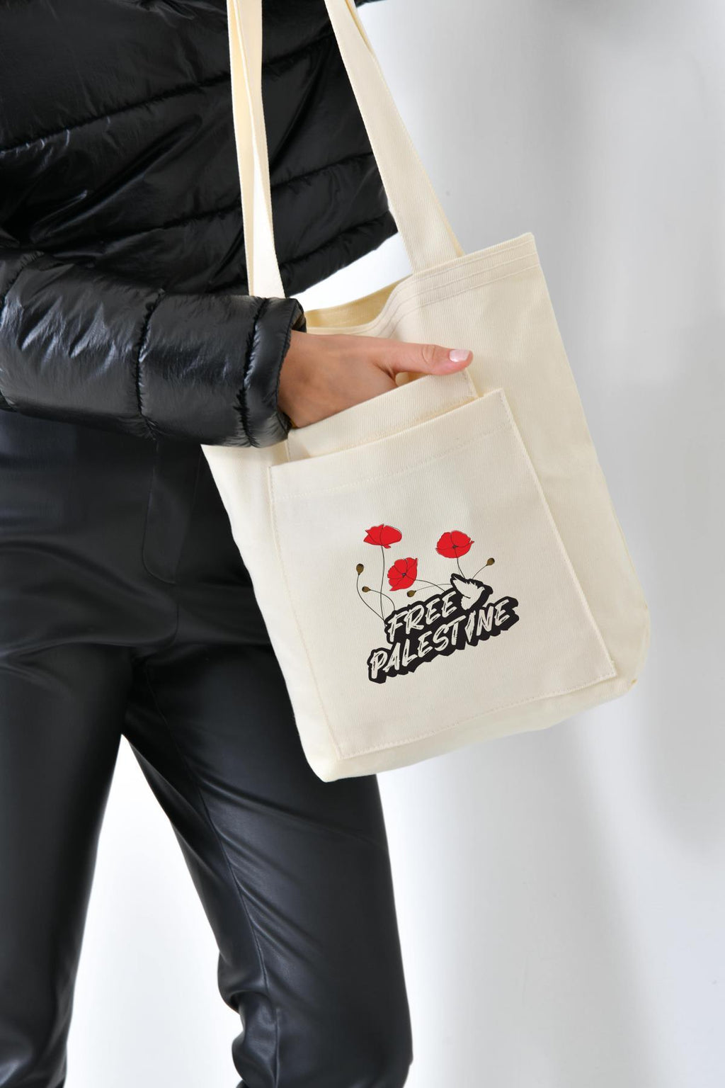 2 Cepli Free Baskılı Ekru Gabardin Çanta