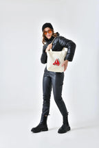 2 Cepli Karpuz Baskılı Ekru Gabardin Çanta