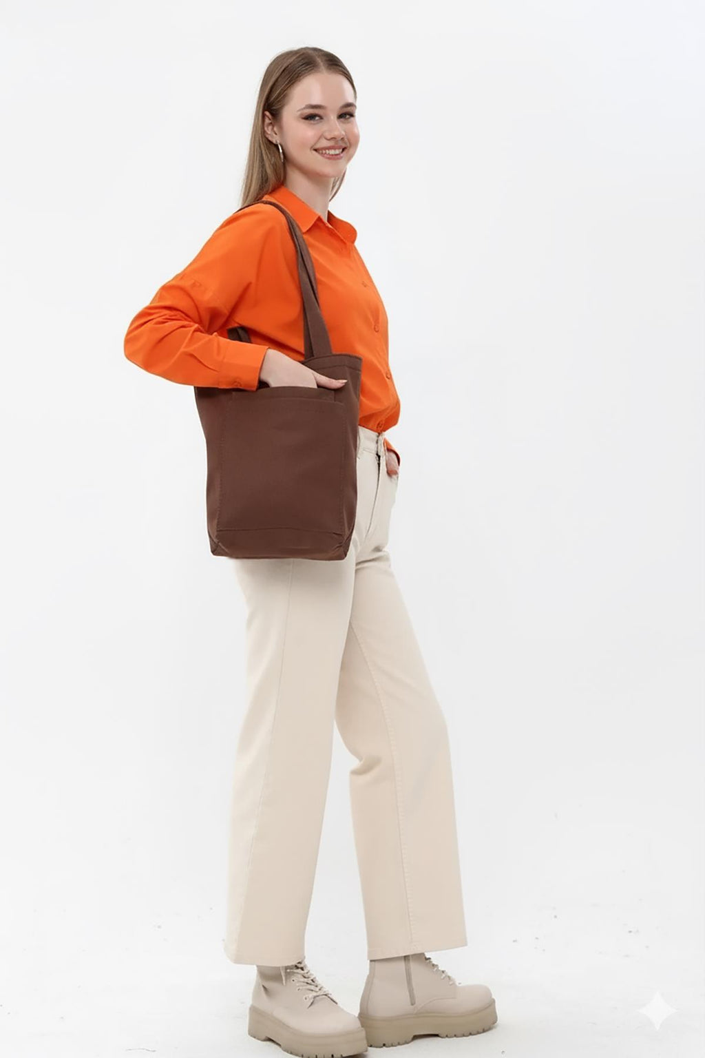 2 Cepli Koyu Kahve Gabardin Çanta