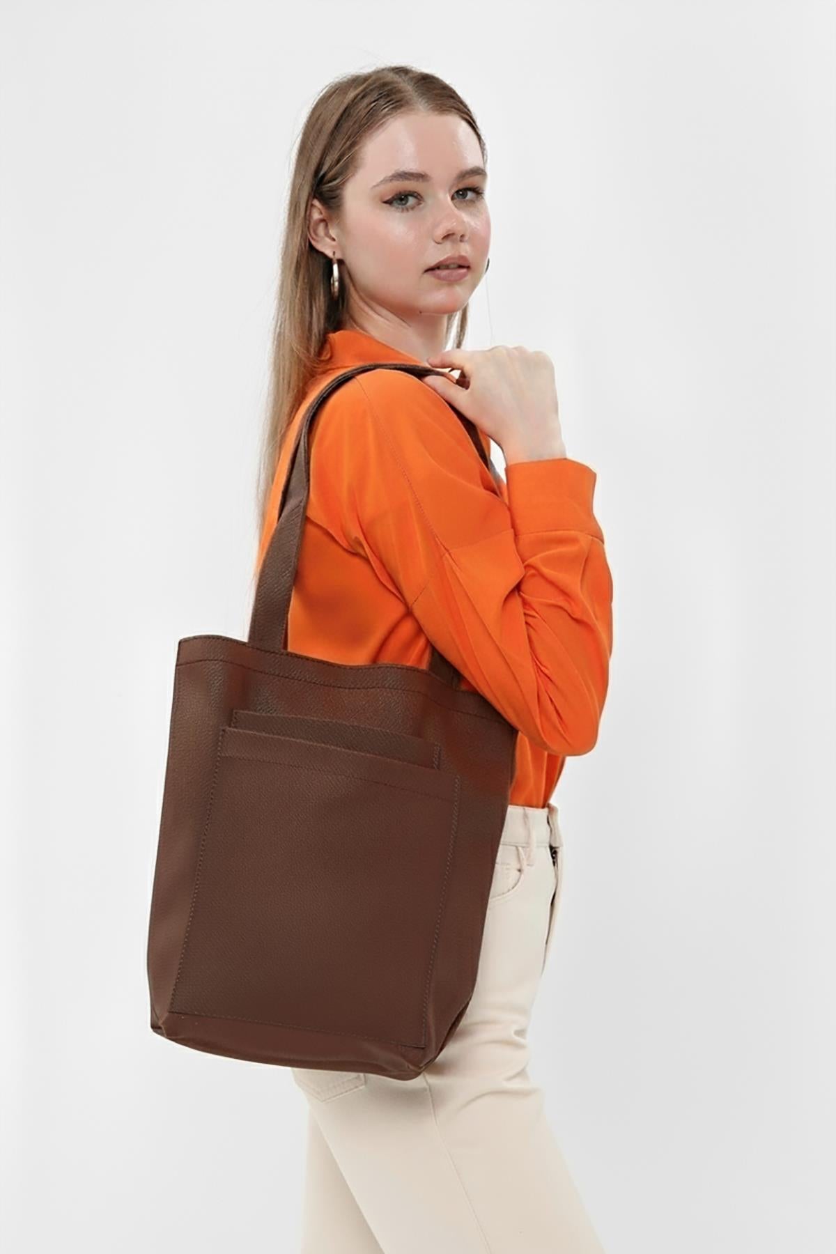 2 Cepli Koyu Kahve Gabardin Çanta