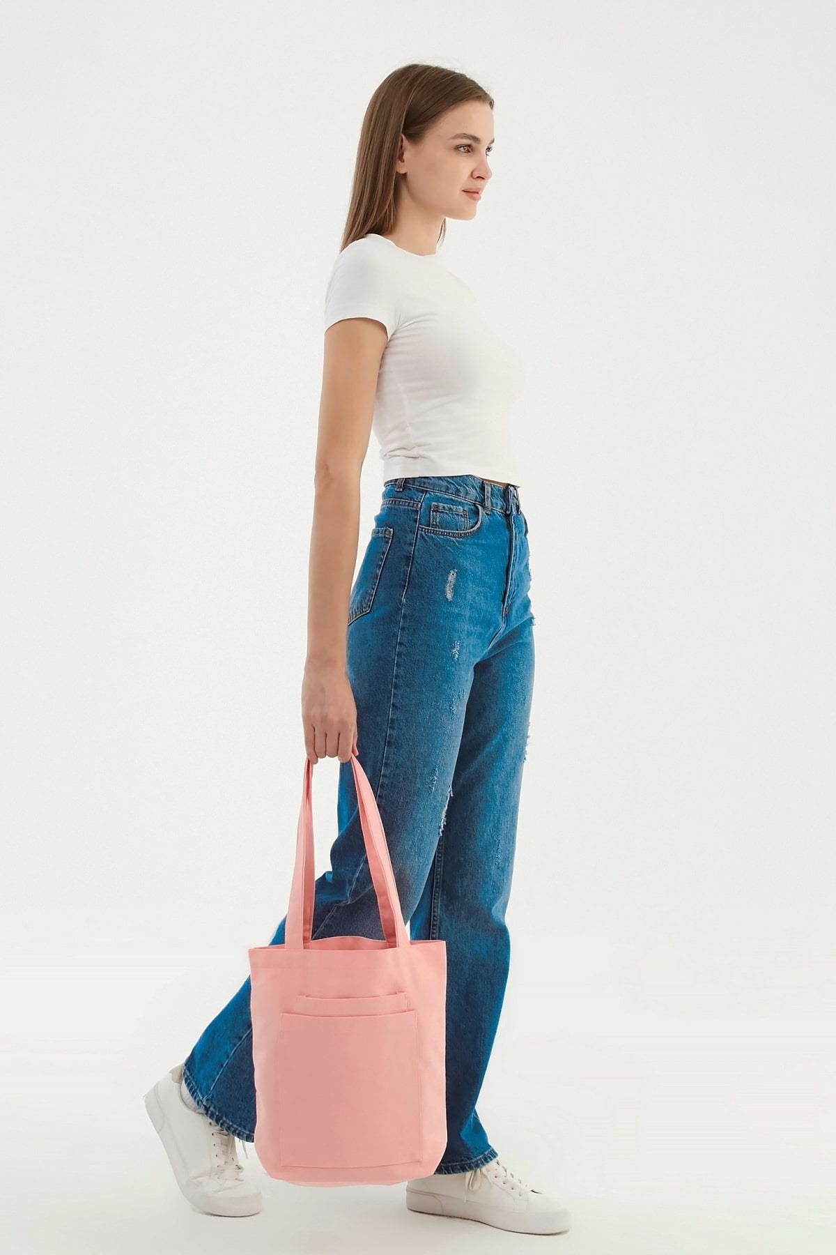 2 Cepli Pembe Gabardin Çanta