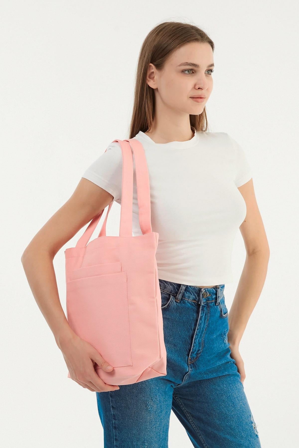 2 Cepli Pembe Gabardin Çanta