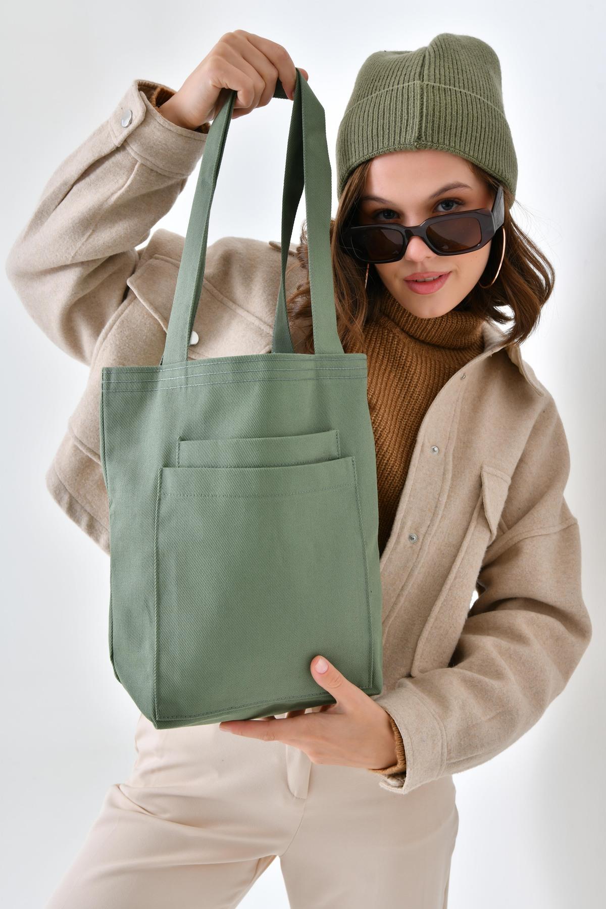 2 Cepli Mint Yeşili Gabardin Çanta