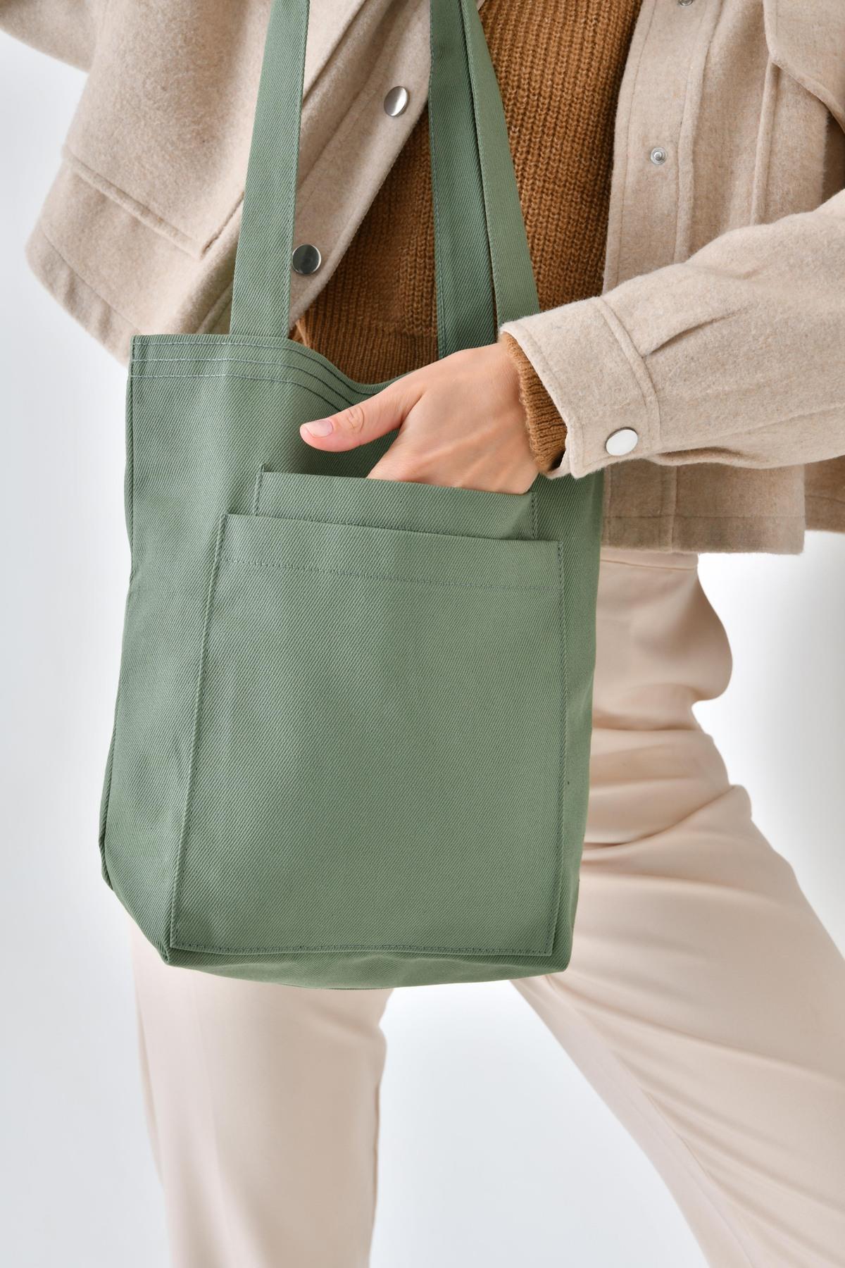 2 Cepli Mint Yeşili Gabardin Çanta