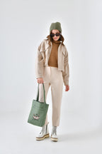 2 Cepli Wild Soul Baskılı Mint Yeşili Gabardin Çanta