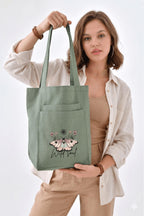 2 Cepli Wild Soul Baskılı Mint Yeşili Gabardin Çanta
