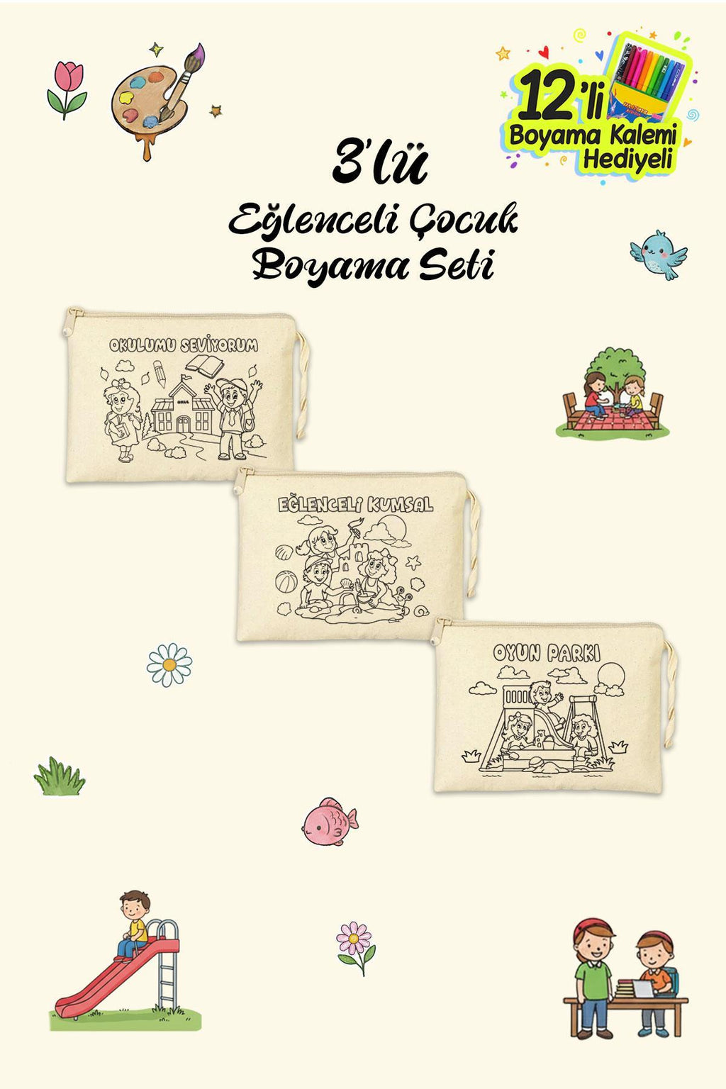 3 Adet Eğlenceli Aktiviteler Boyama Cüzdanları