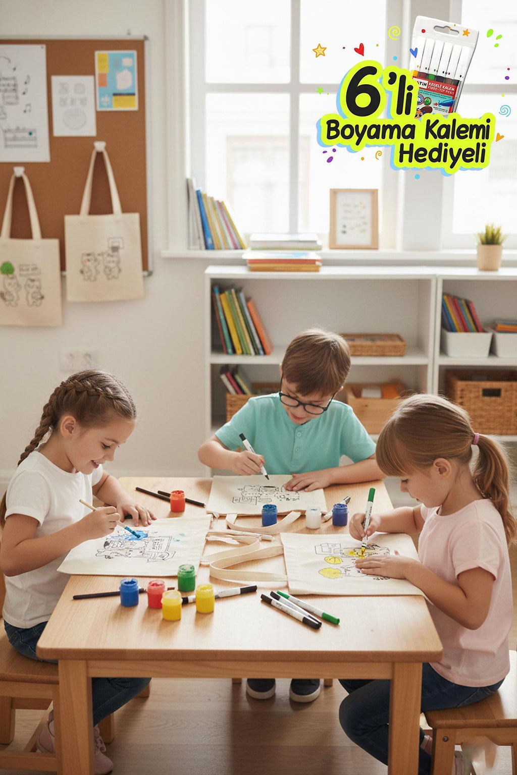 3 Adet Kedi Serisi Orta Boy Boyama Çantası