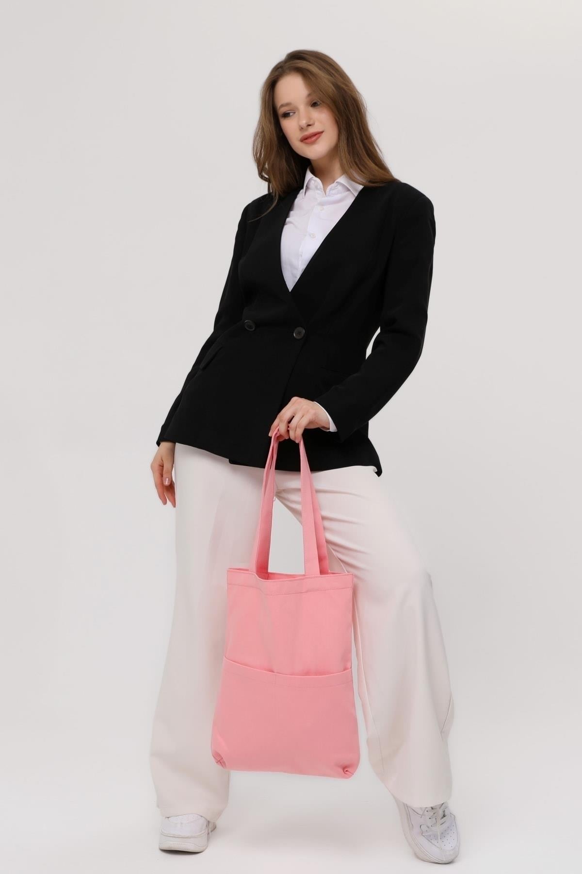 3 Cepli Pembe Gabardin Çanta