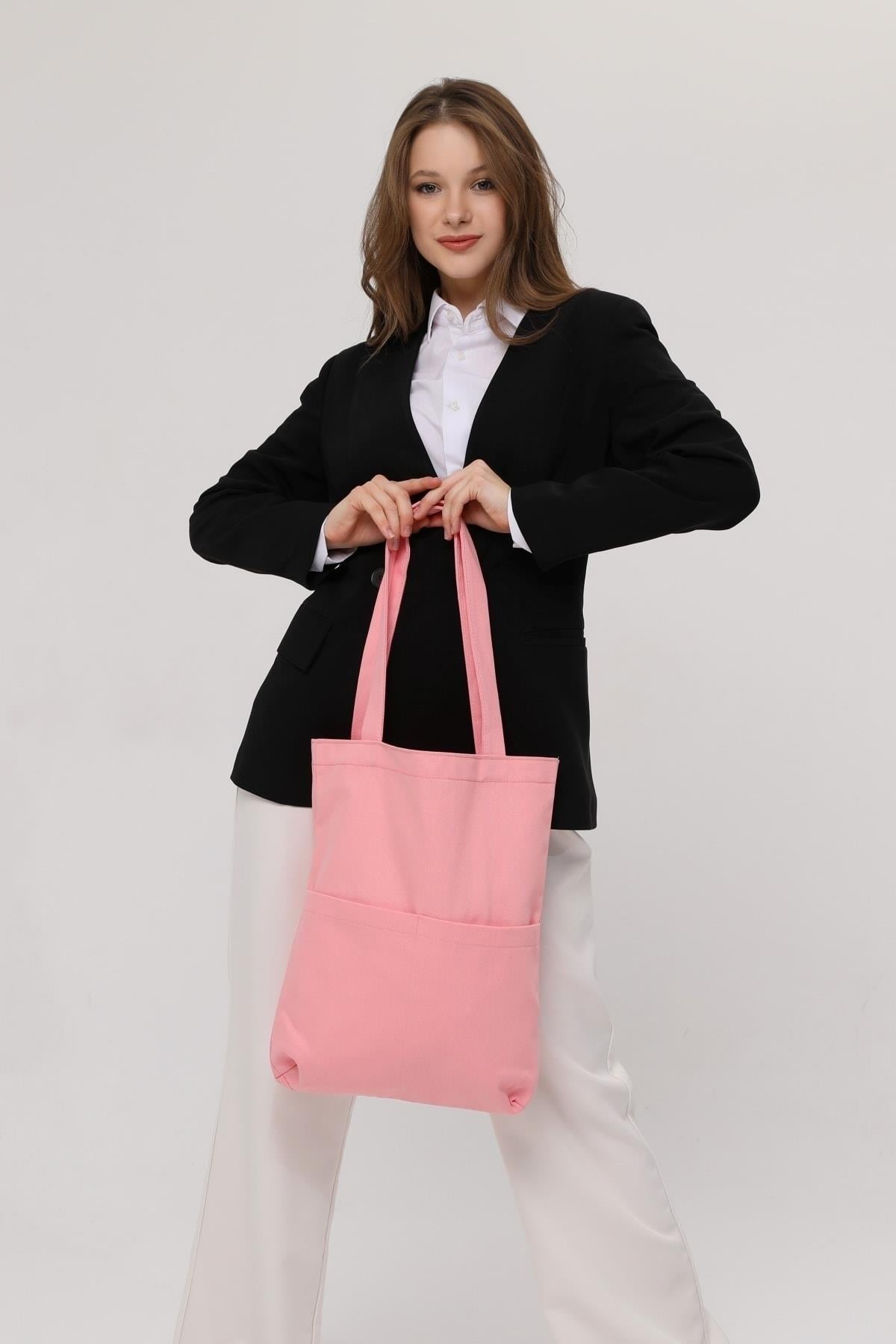 3 Cepli Pembe Gabardin Çanta