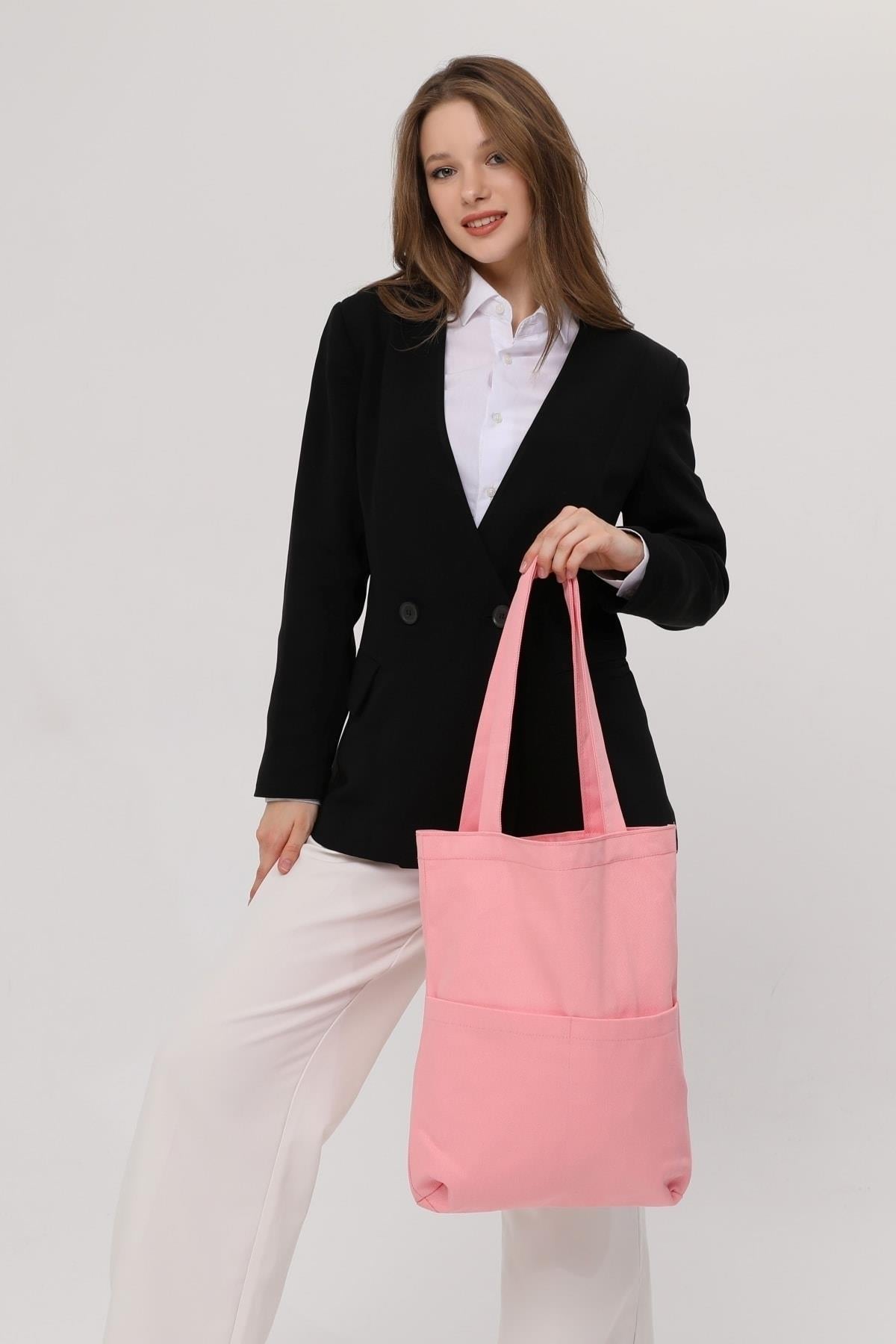 3 Cepli Pembe Gabardin Çanta