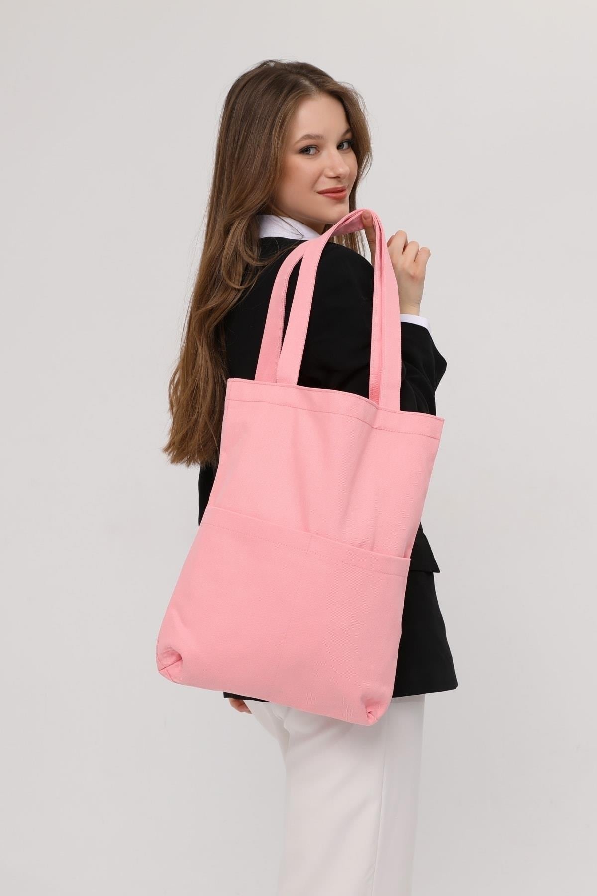 3 Cepli Pembe Gabardin Çanta