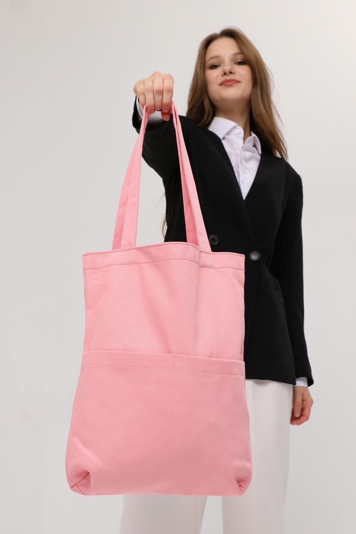 3 Cepli Pembe Gabardin Çanta