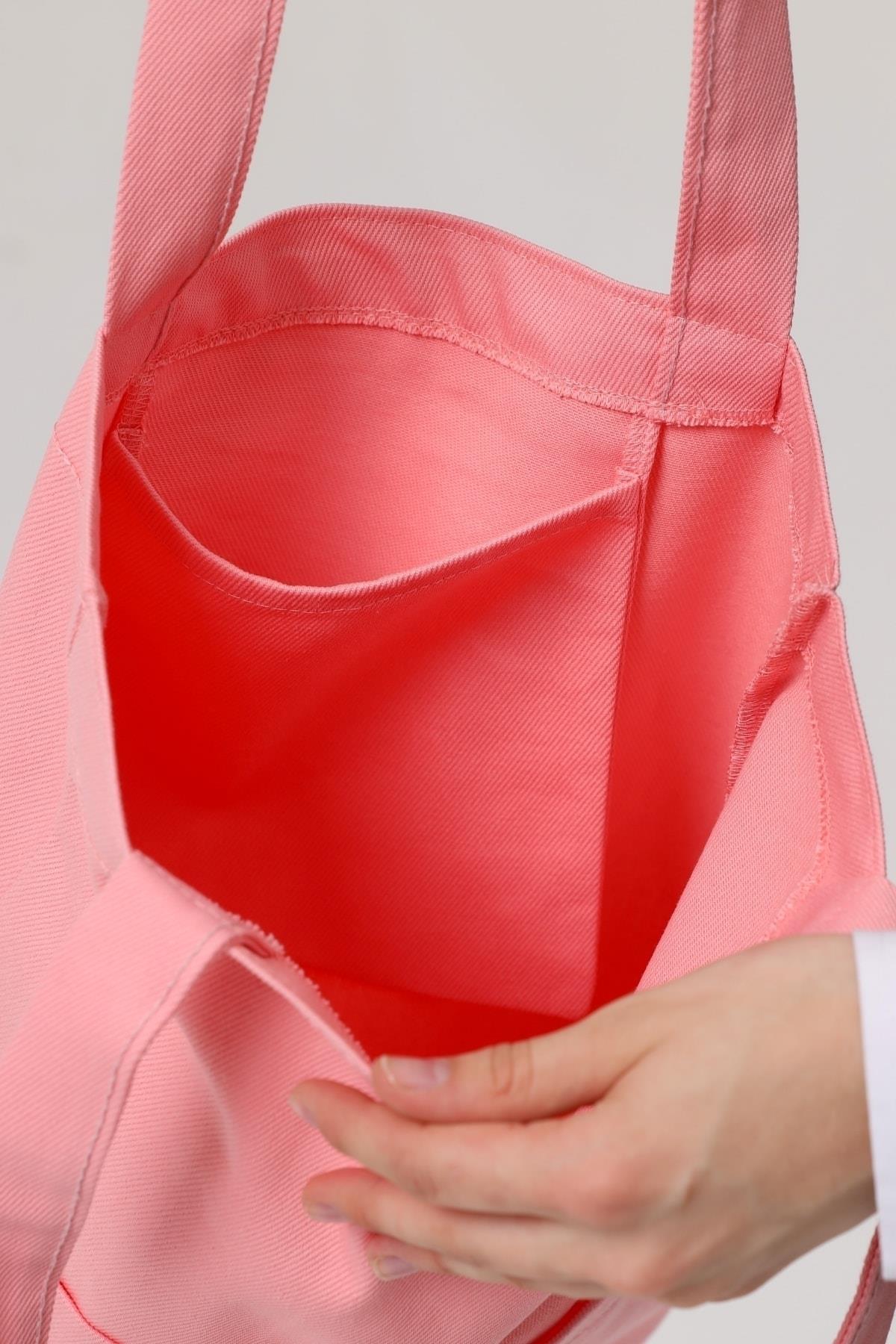 3 Cepli Pembe Gabardin Çanta