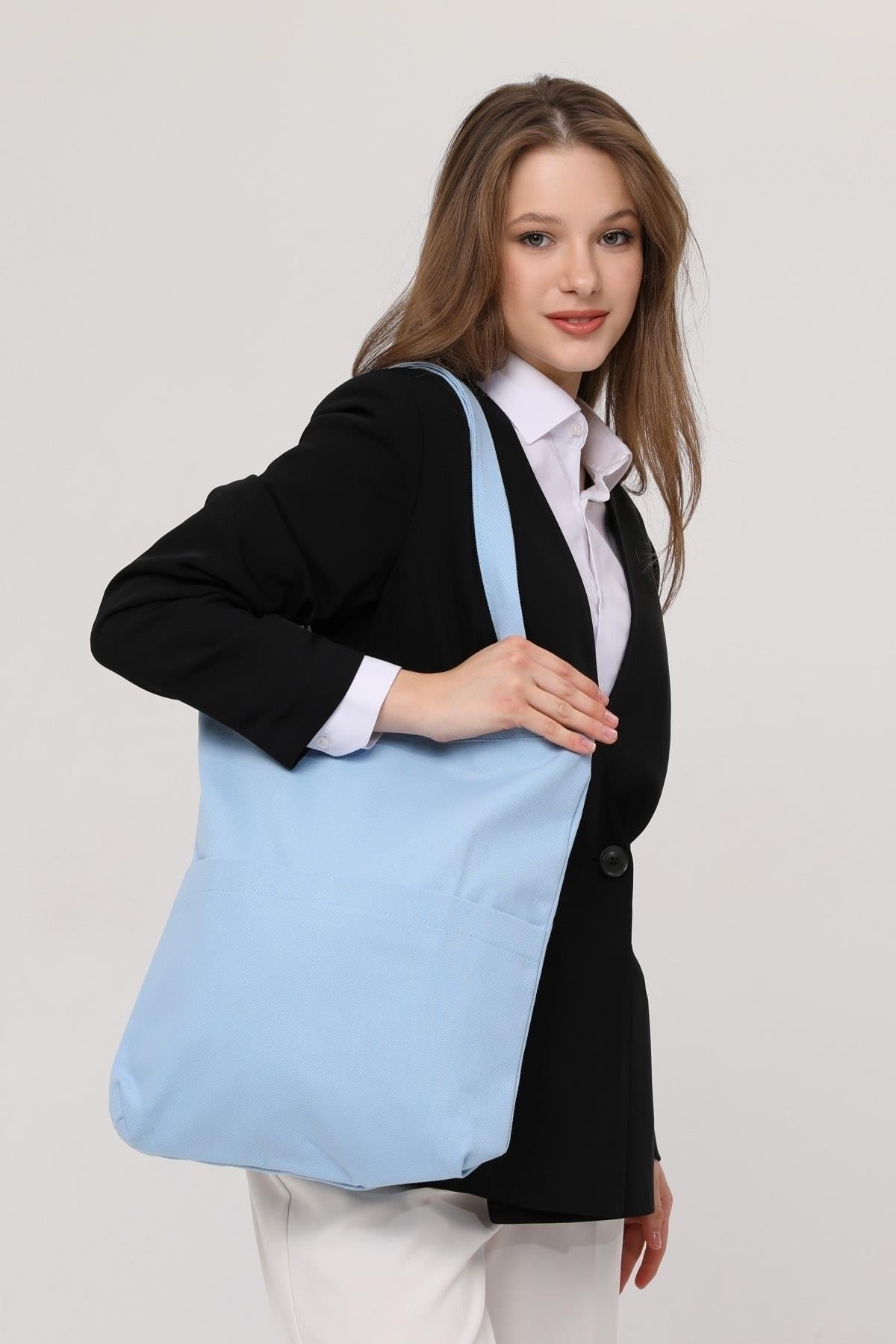 3 Cepli Mavi Gabardin Çanta