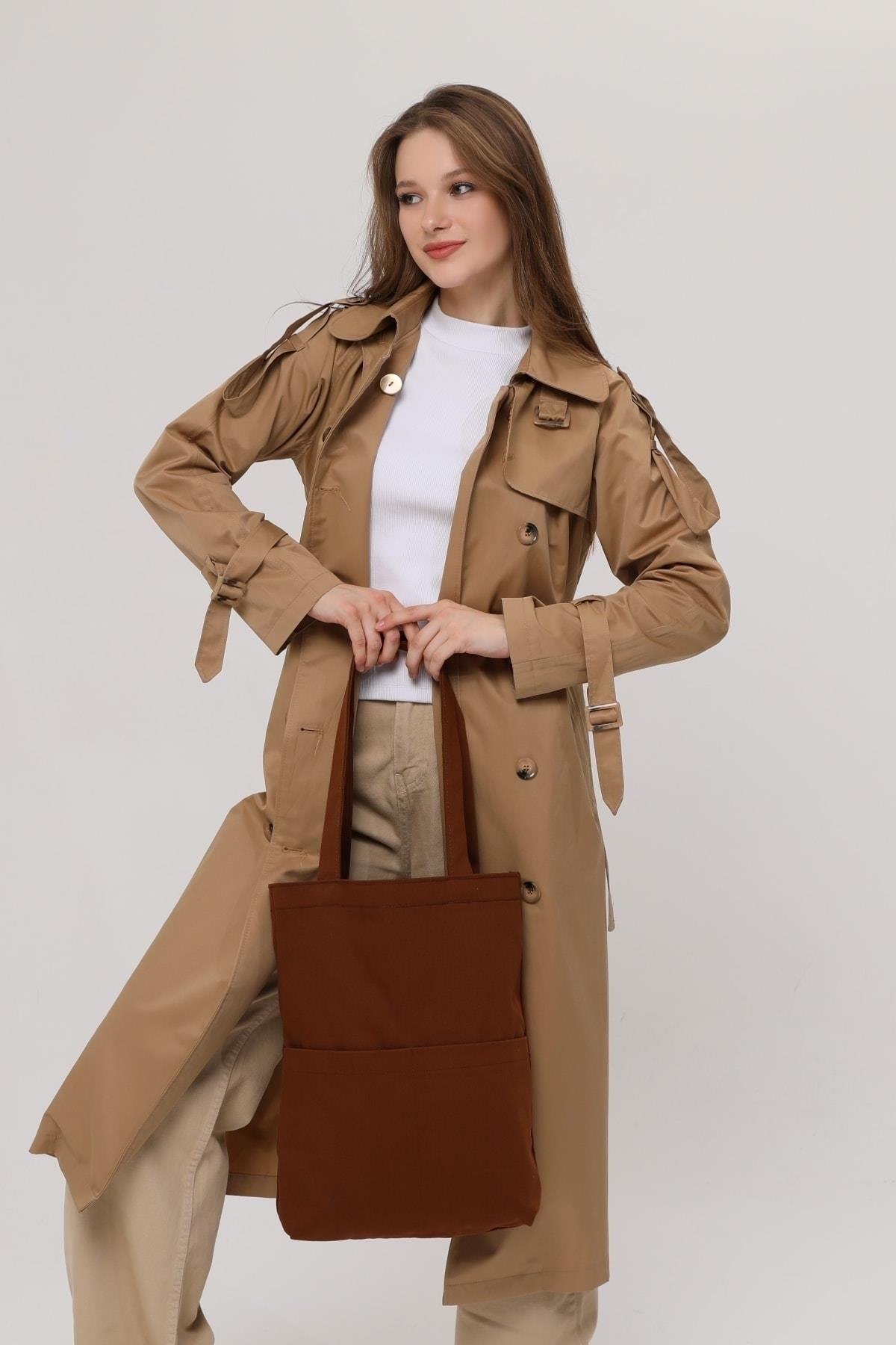 3 Cepli Koyu Kahve Gabardin Çanta