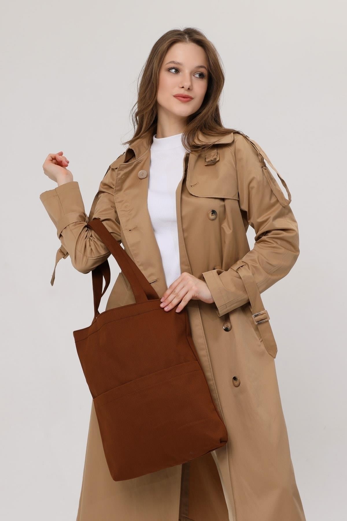 3 Cepli Koyu Kahve Gabardin Çanta