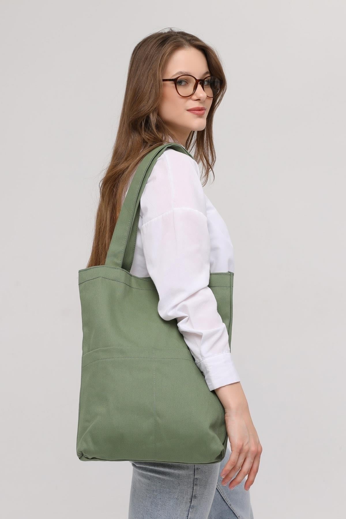 3 Cepli Mint Yeşili Gabardin Çanta