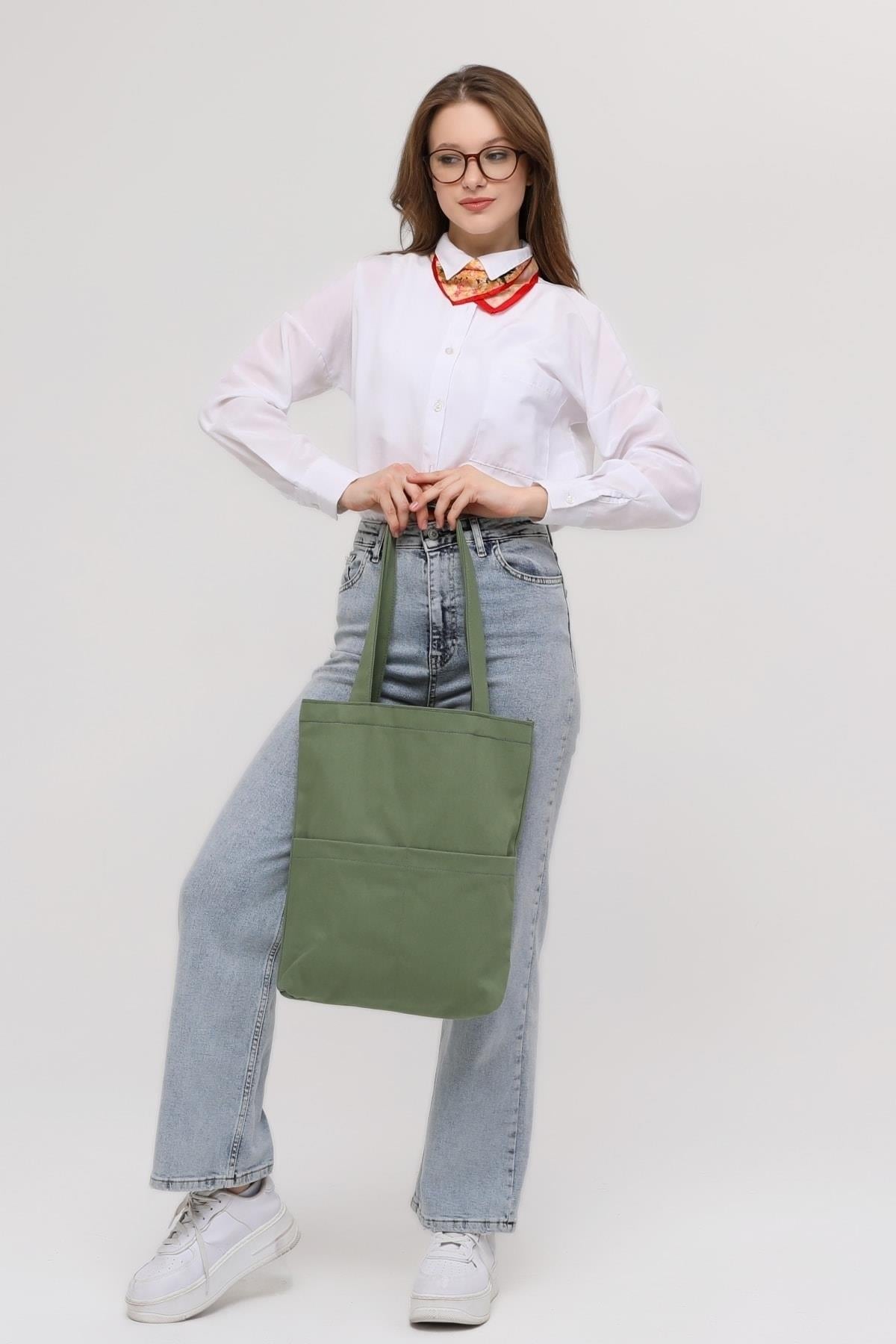 3 Cepli Mint Yeşili Gabardin Çanta