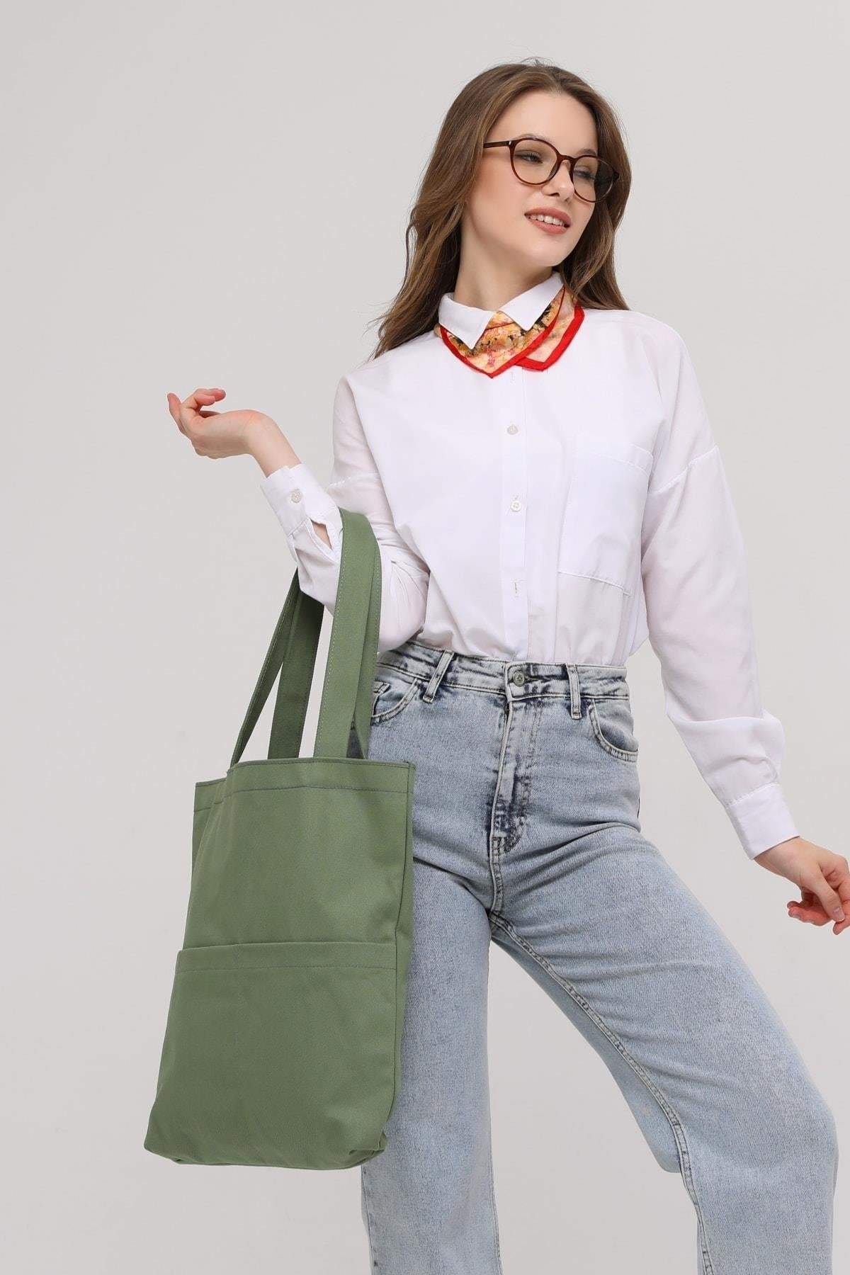3 Cepli Mint Yeşili Gabardin Çanta