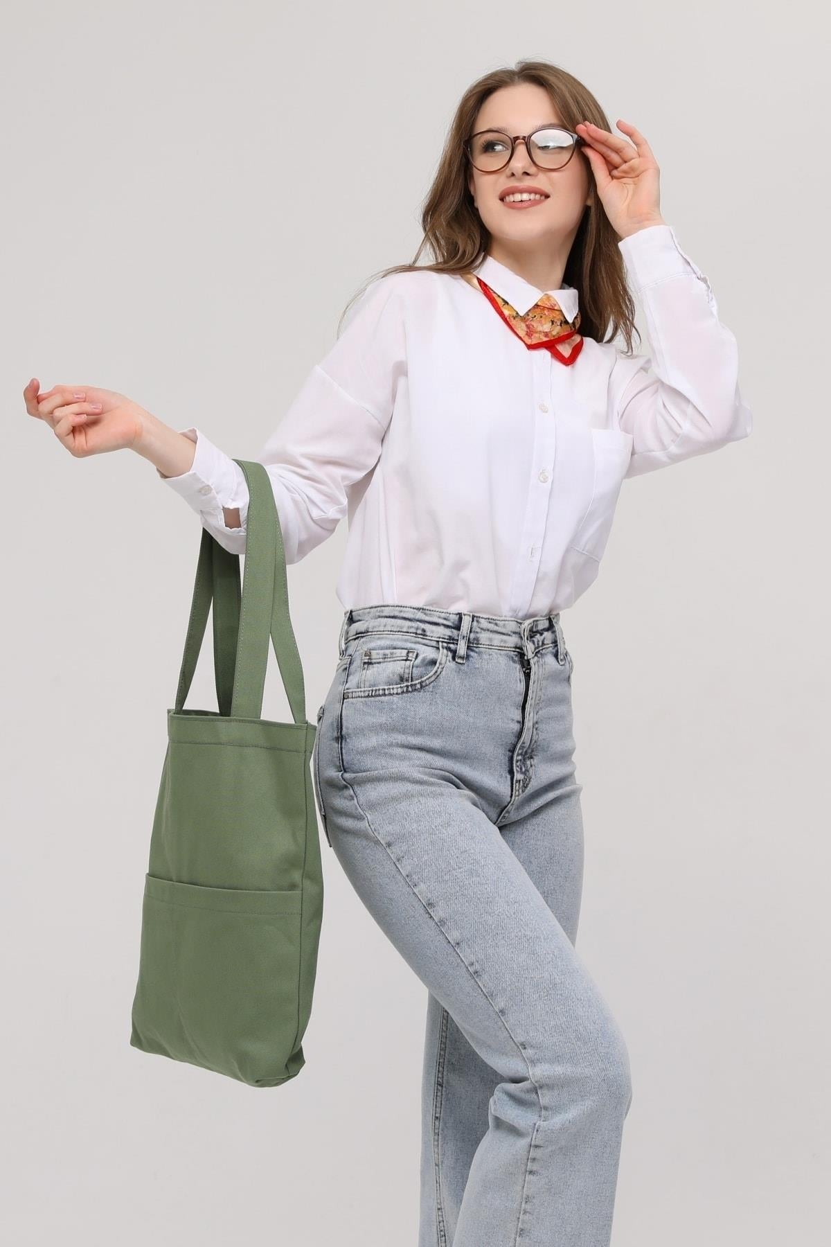 3 Cepli Mint Yeşili Gabardin Çanta