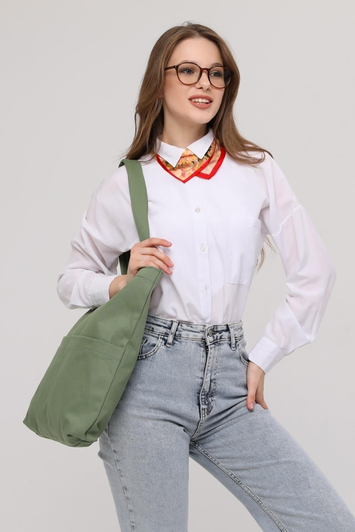 3 Cepli Mint Yeşili Gabardin Çanta