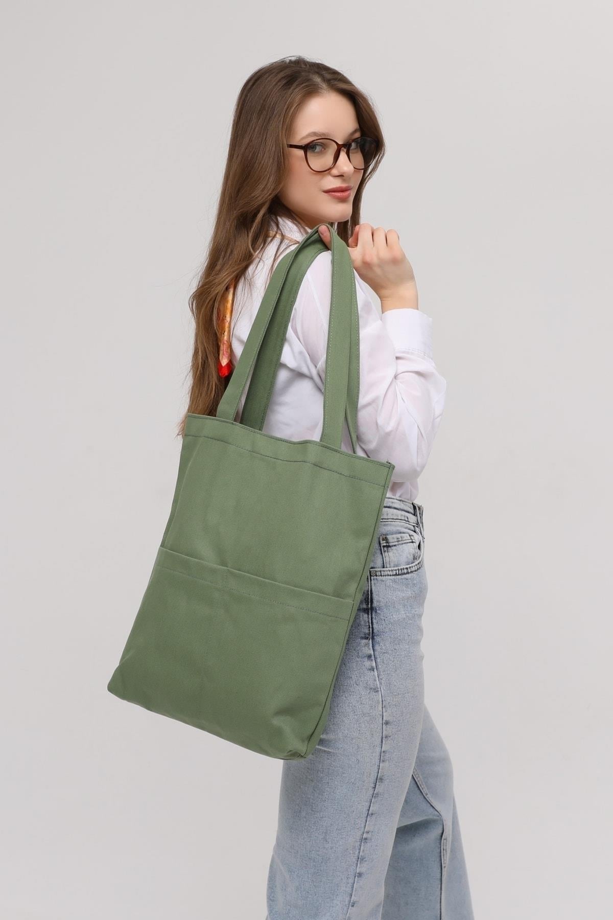 3 Cepli Mint Yeşili Gabardin Çanta