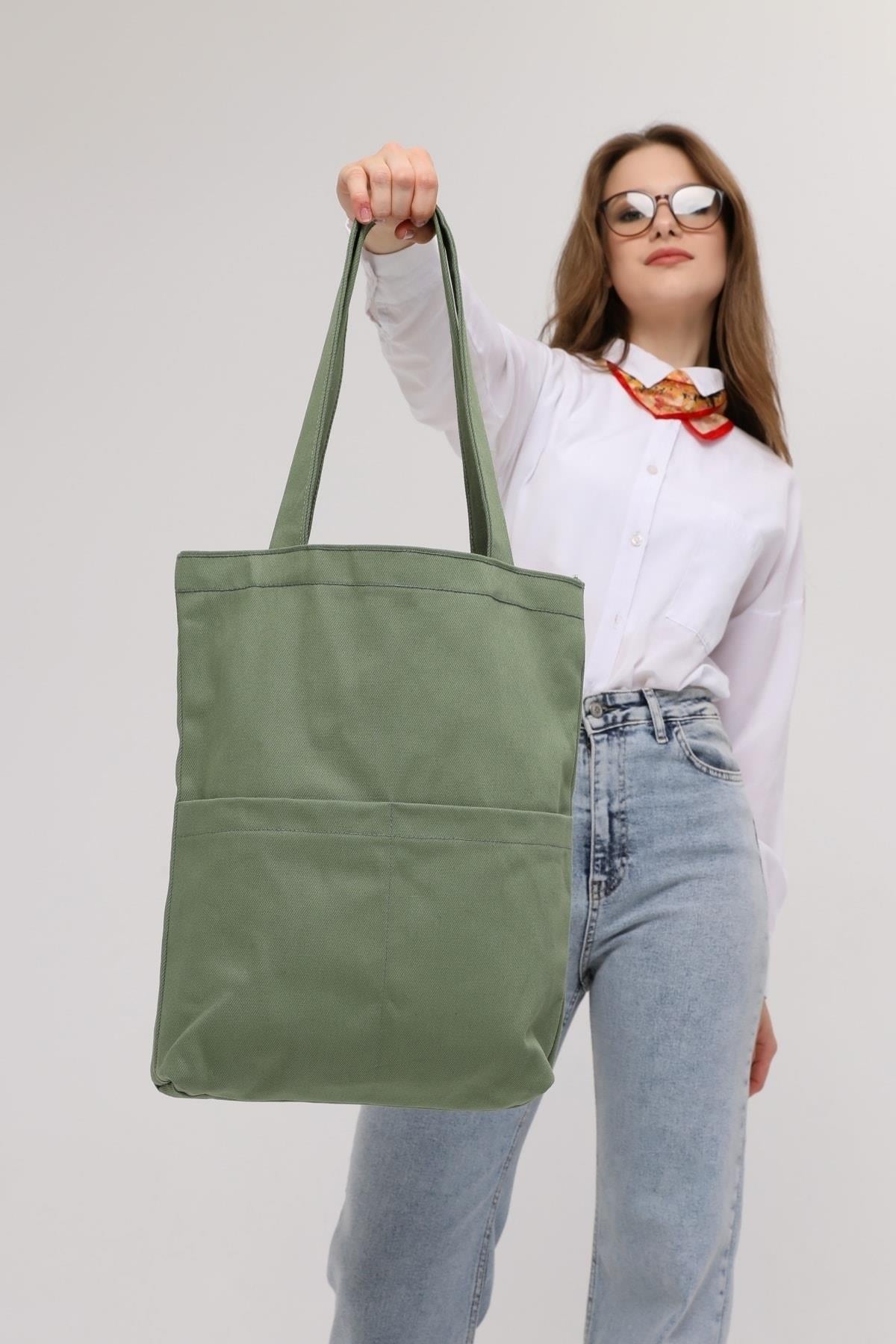 3 Cepli Mint Yeşili Gabardin Çanta