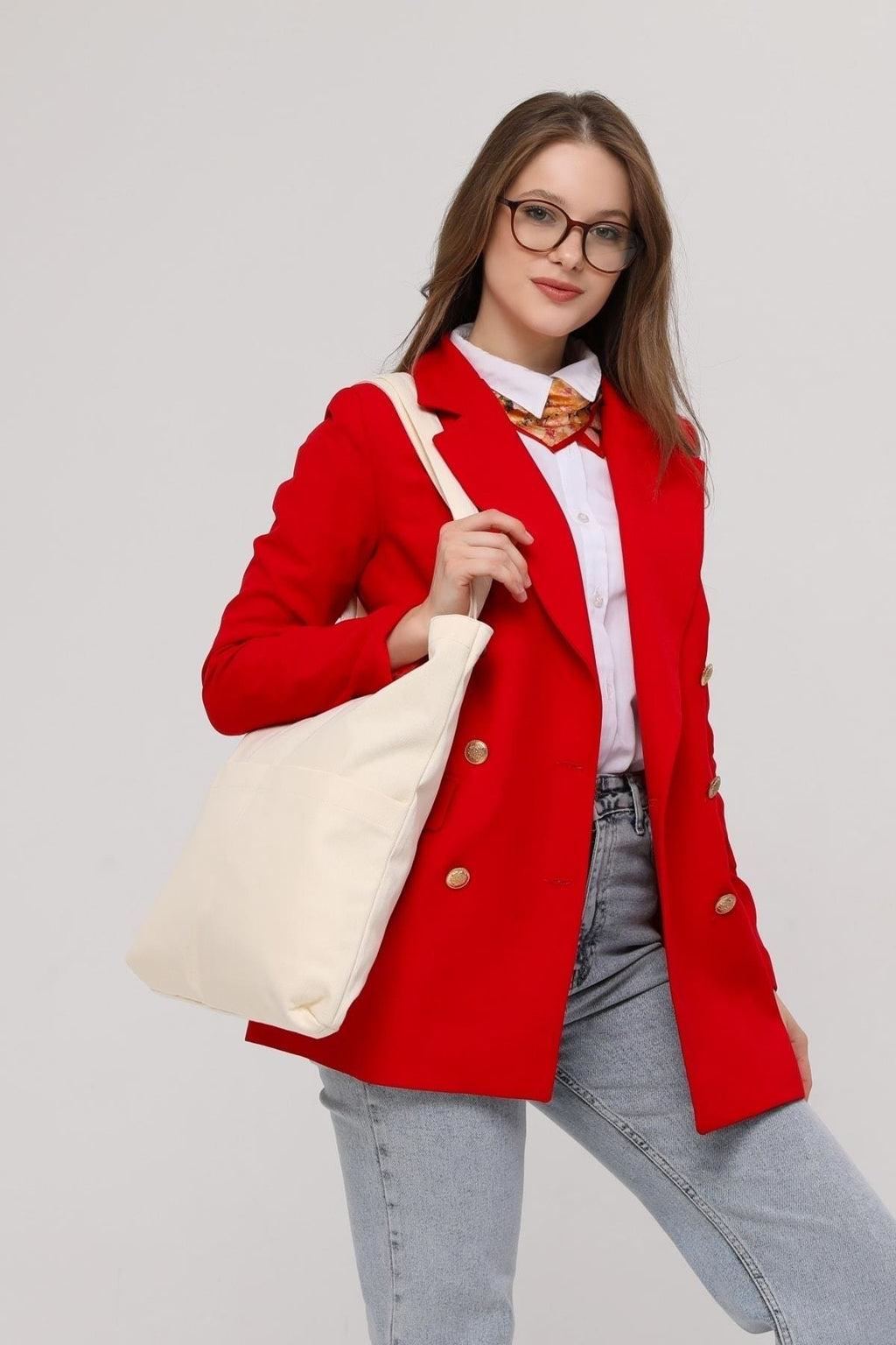 3 Cepli Ekru Gabardin Çanta