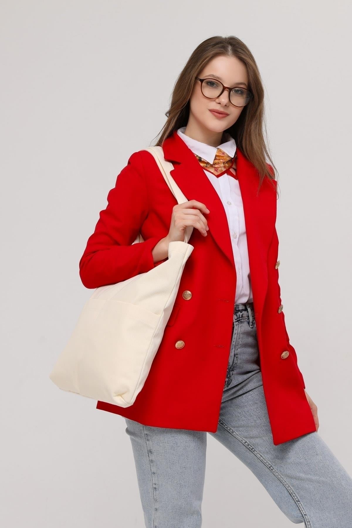 3 Cepli Ekru Gabardin Çanta