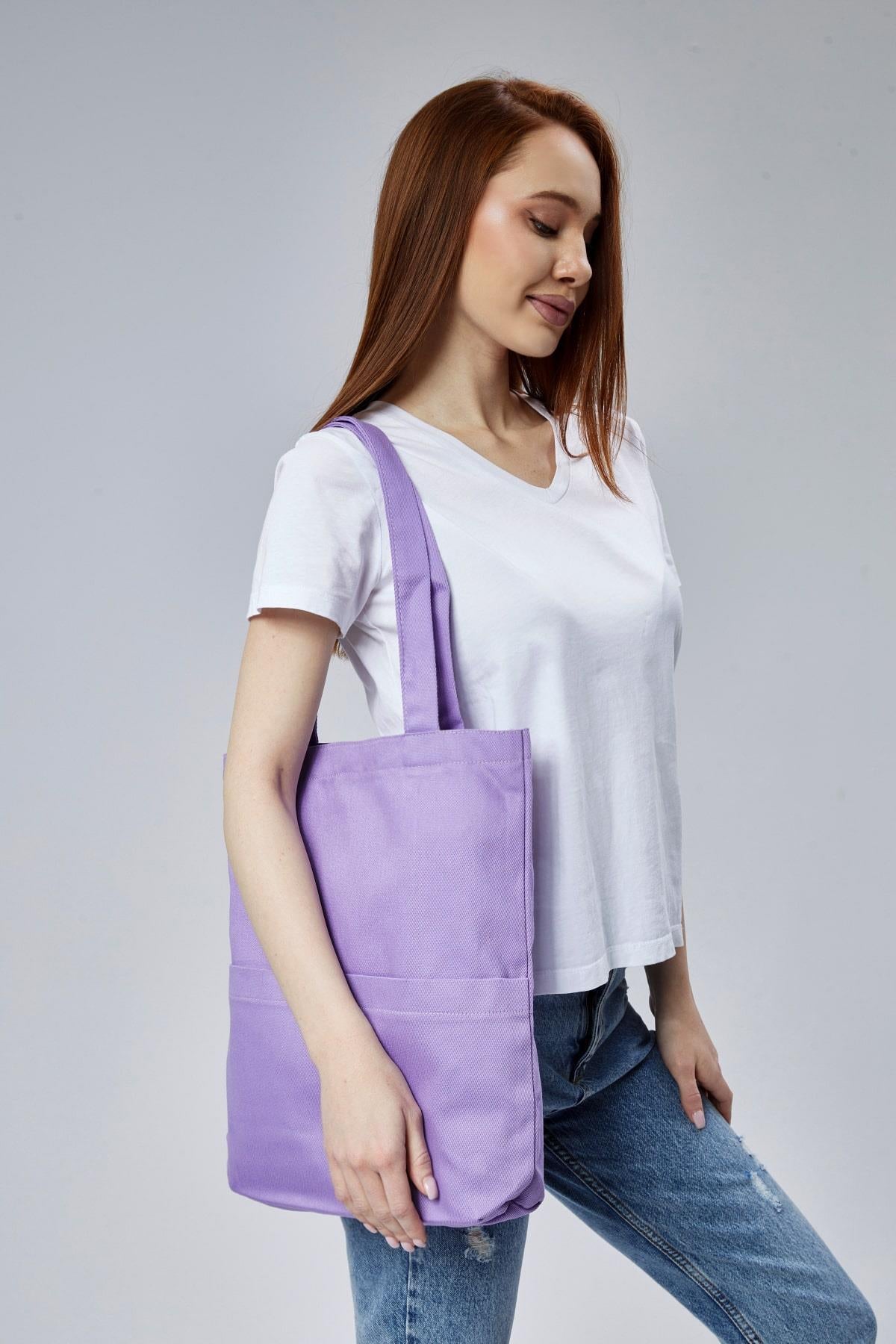 3 Cepli Lila Gabardin Çanta