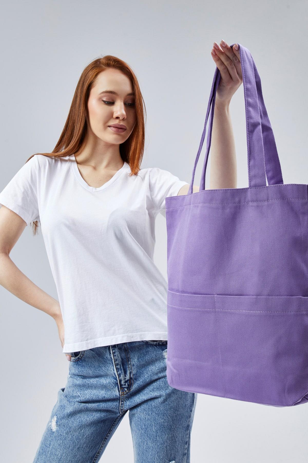 3 Cepli Lila Gabardin Çanta