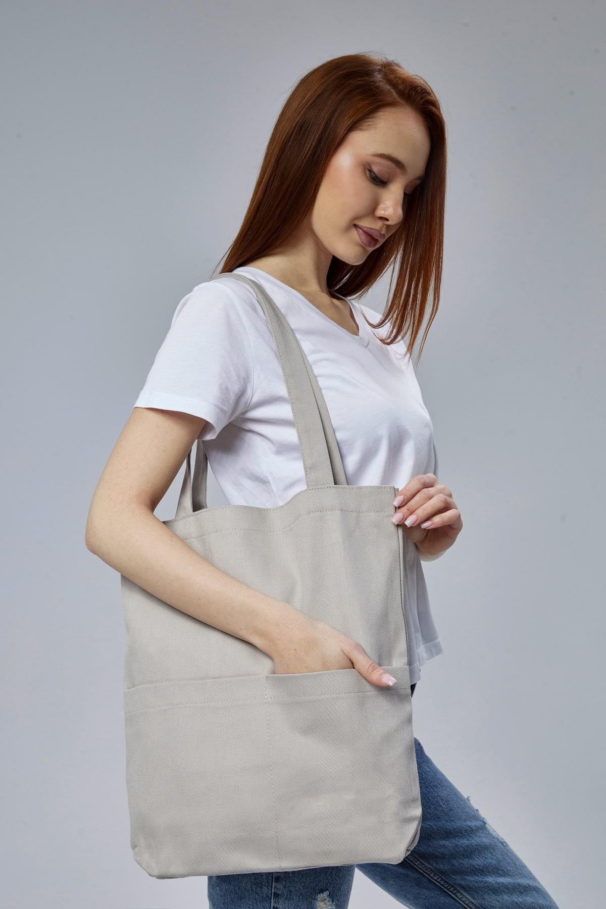 3 Cepli Gri Gabardin Çanta