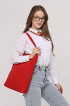 3 Cepli Kırmızı Gabardin Çanta