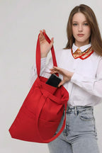 3 Cepli Kırmızı Gabardin Çanta